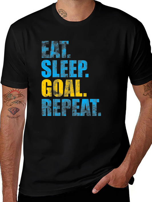 Eat Sleep Goal Repeat T-Shirt - Sporty Black Tee