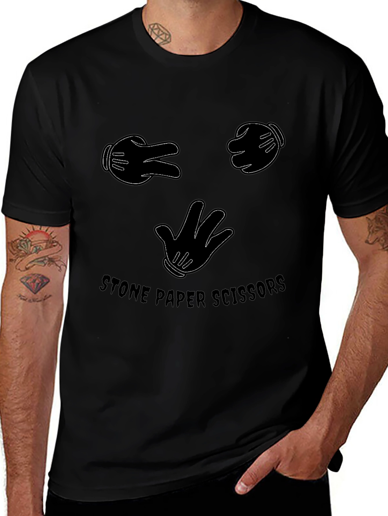 Stone Paper Scissors Graphic T-Shirt - Black