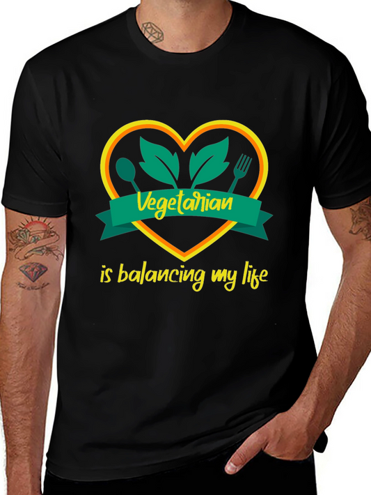 Vegetarian Balancing My Life Tee - Heart Spoon Fork Leaf Design