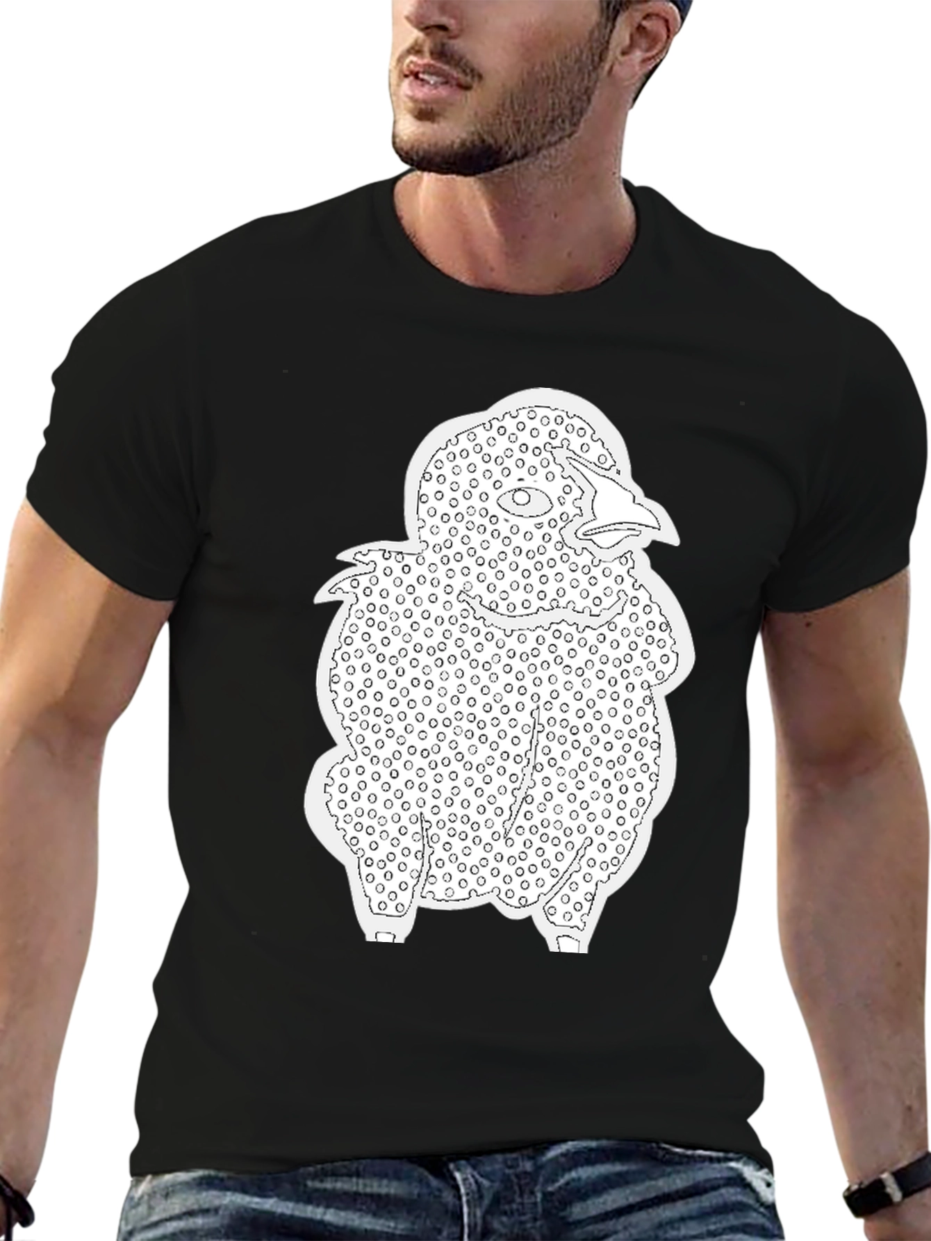 Abstract Bird Print T-Shirt - Black