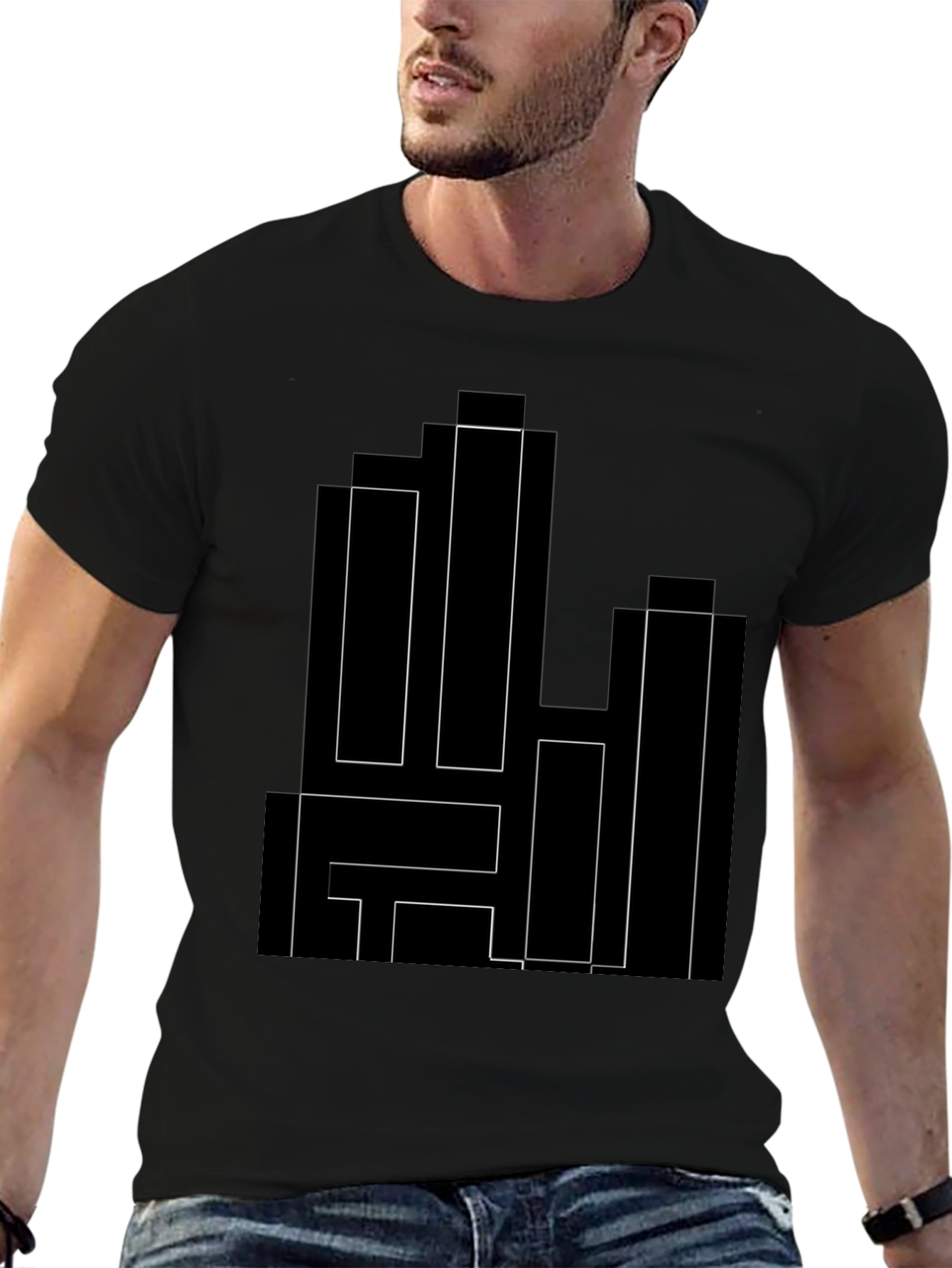 Modern Geometric Black T-Shirt