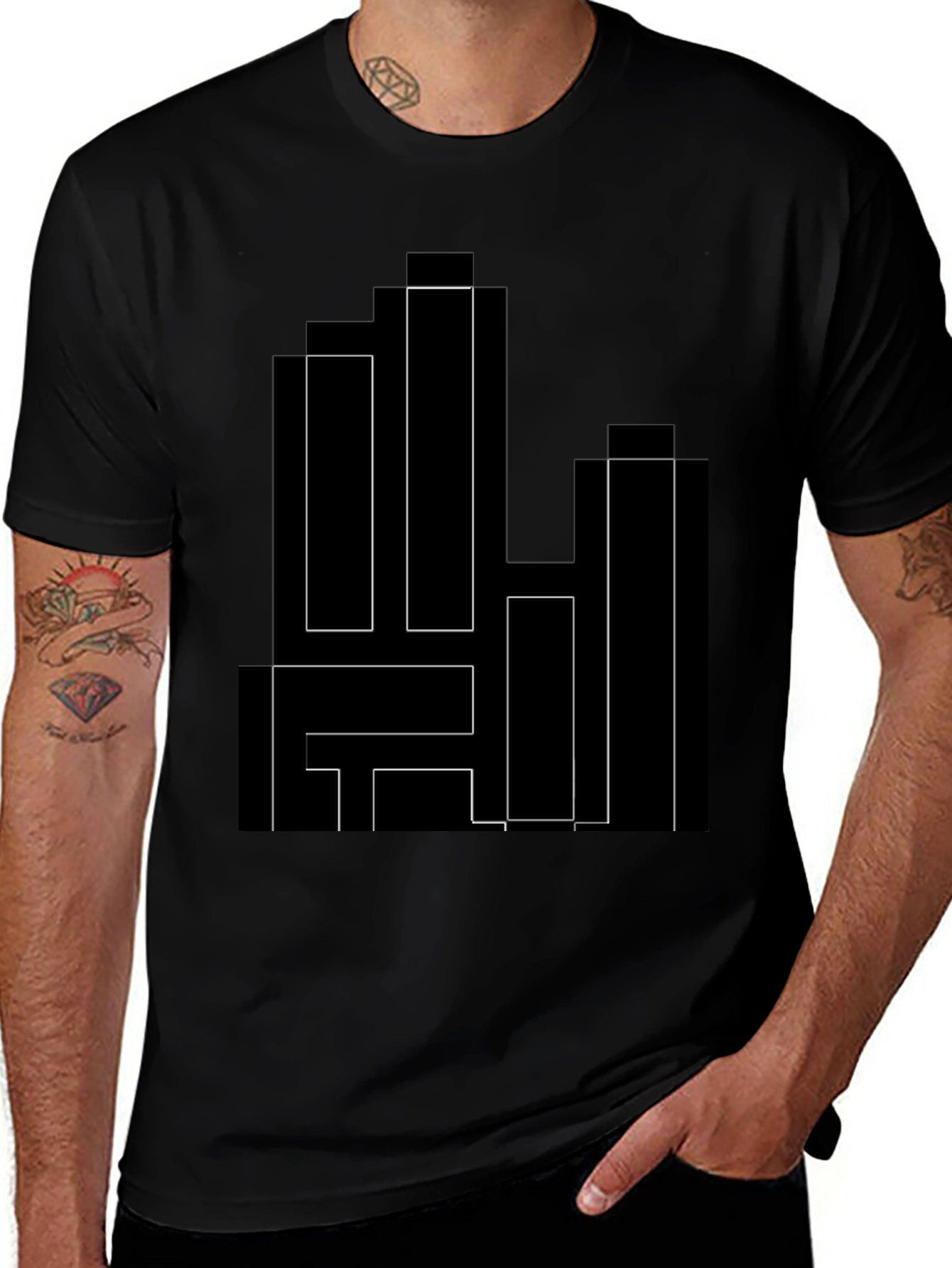 Modern Geometric Black T-Shirt