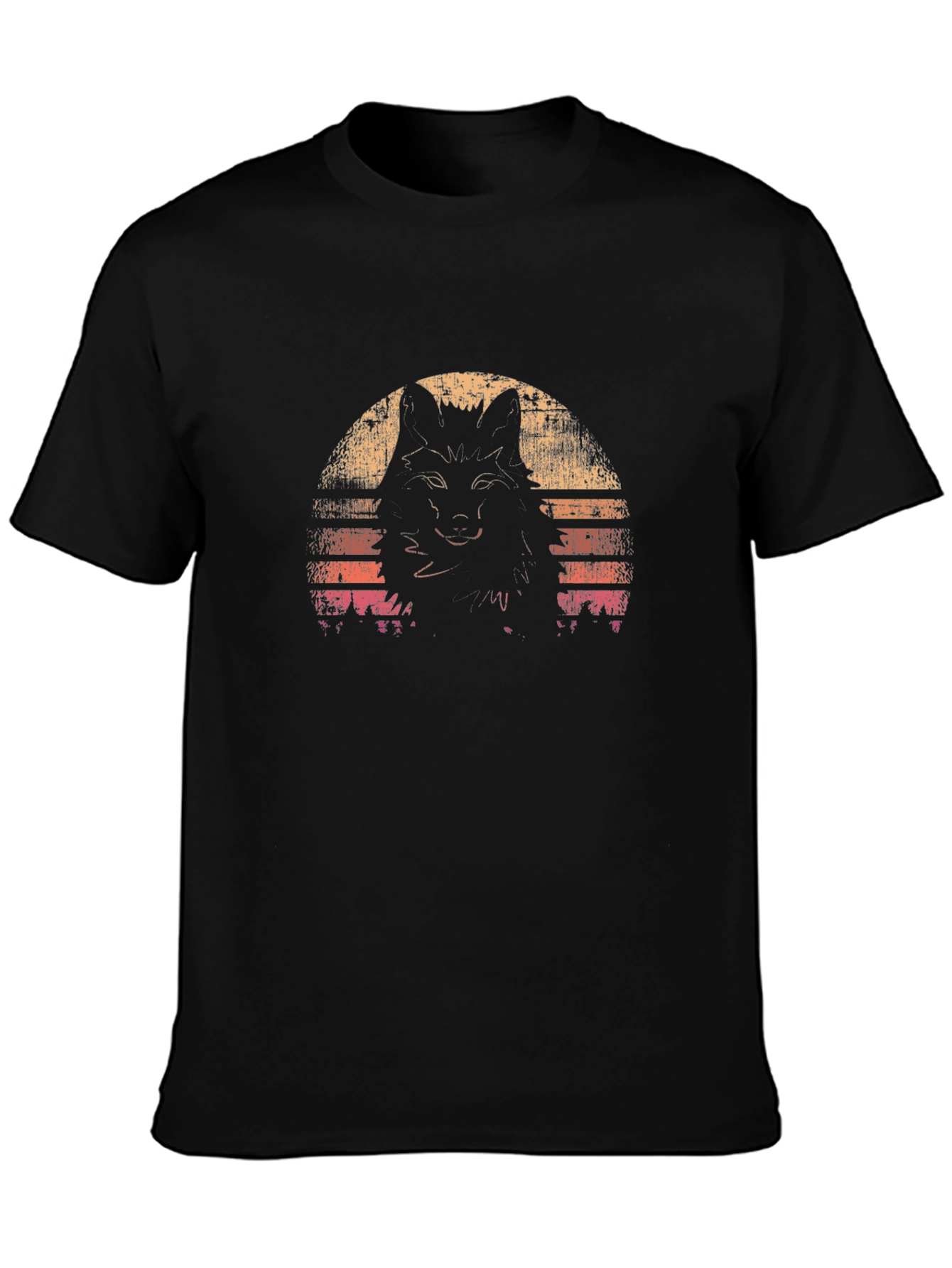 Retro Wolf Sunset Graphic Tee - Black T-Shirt