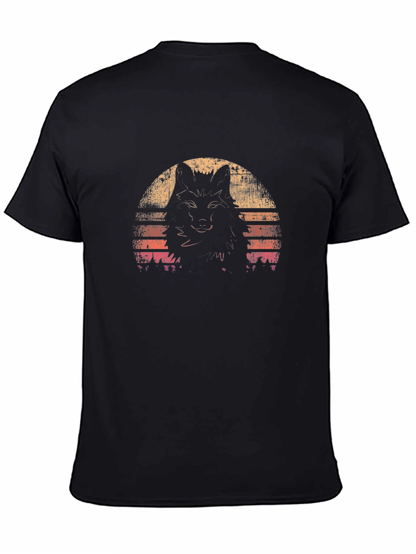 Retro Wolf Sunset Graphic Tee - Black T-Shirt