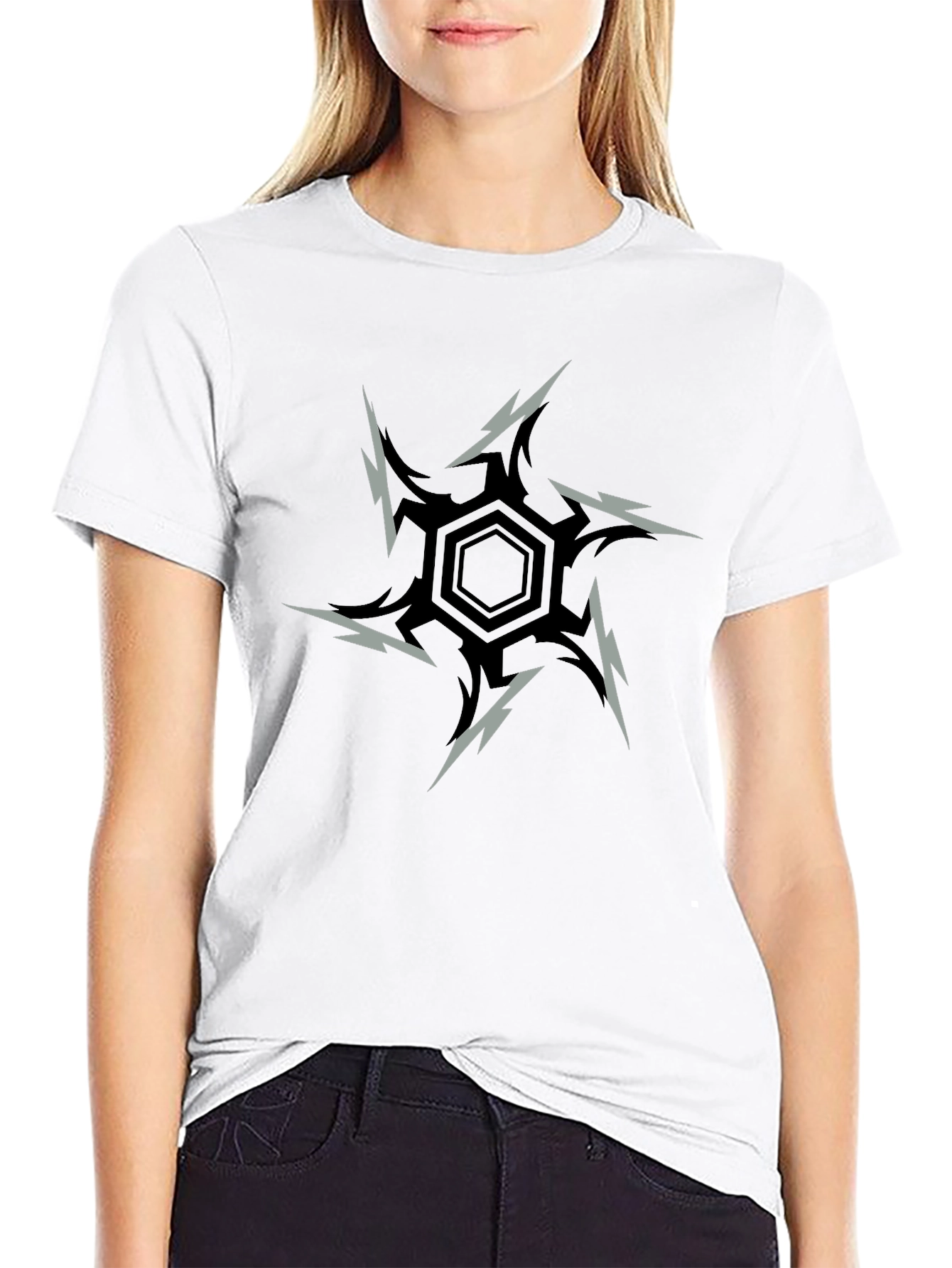 Edgy Hex Graphic Tee - Black Cotton Blend