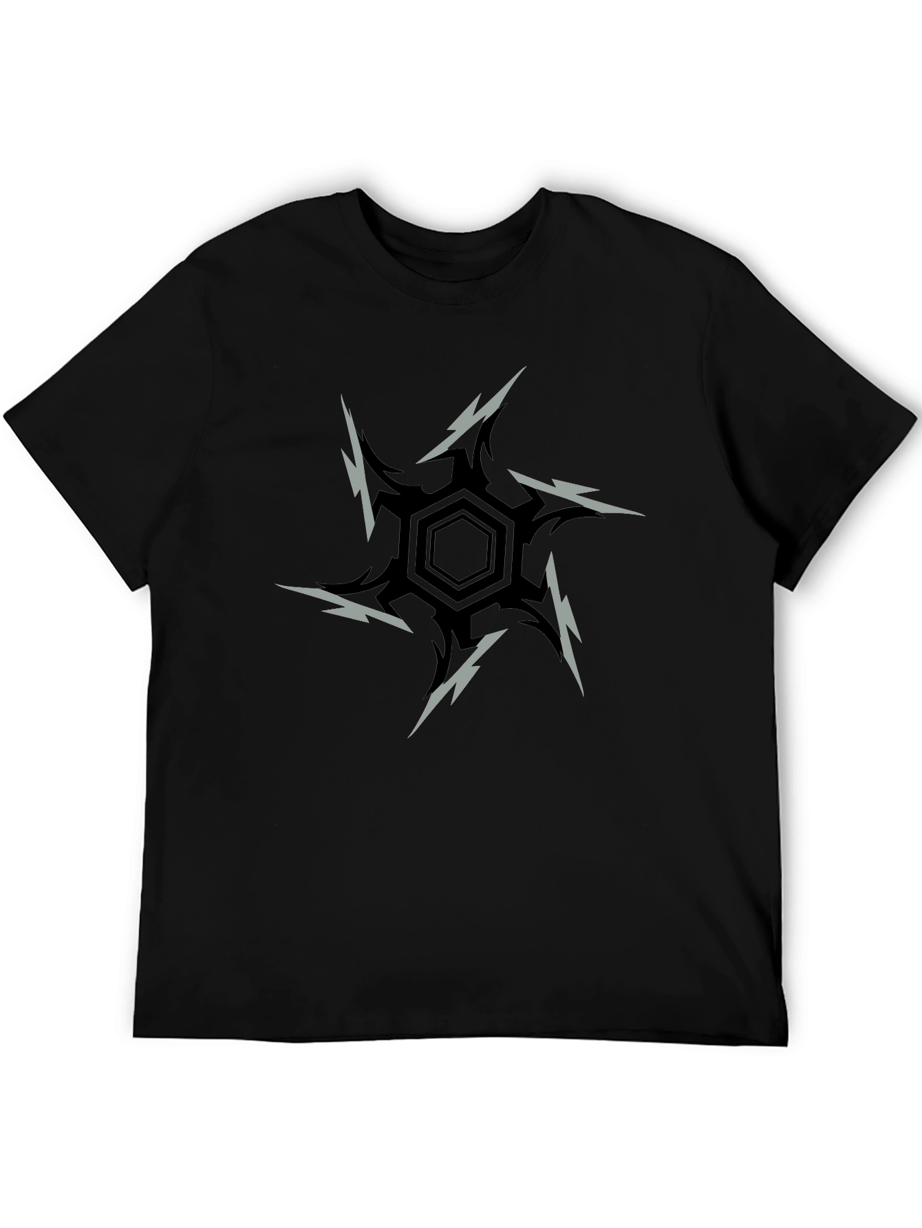 Edgy Hex Graphic Tee - Black Cotton Blend