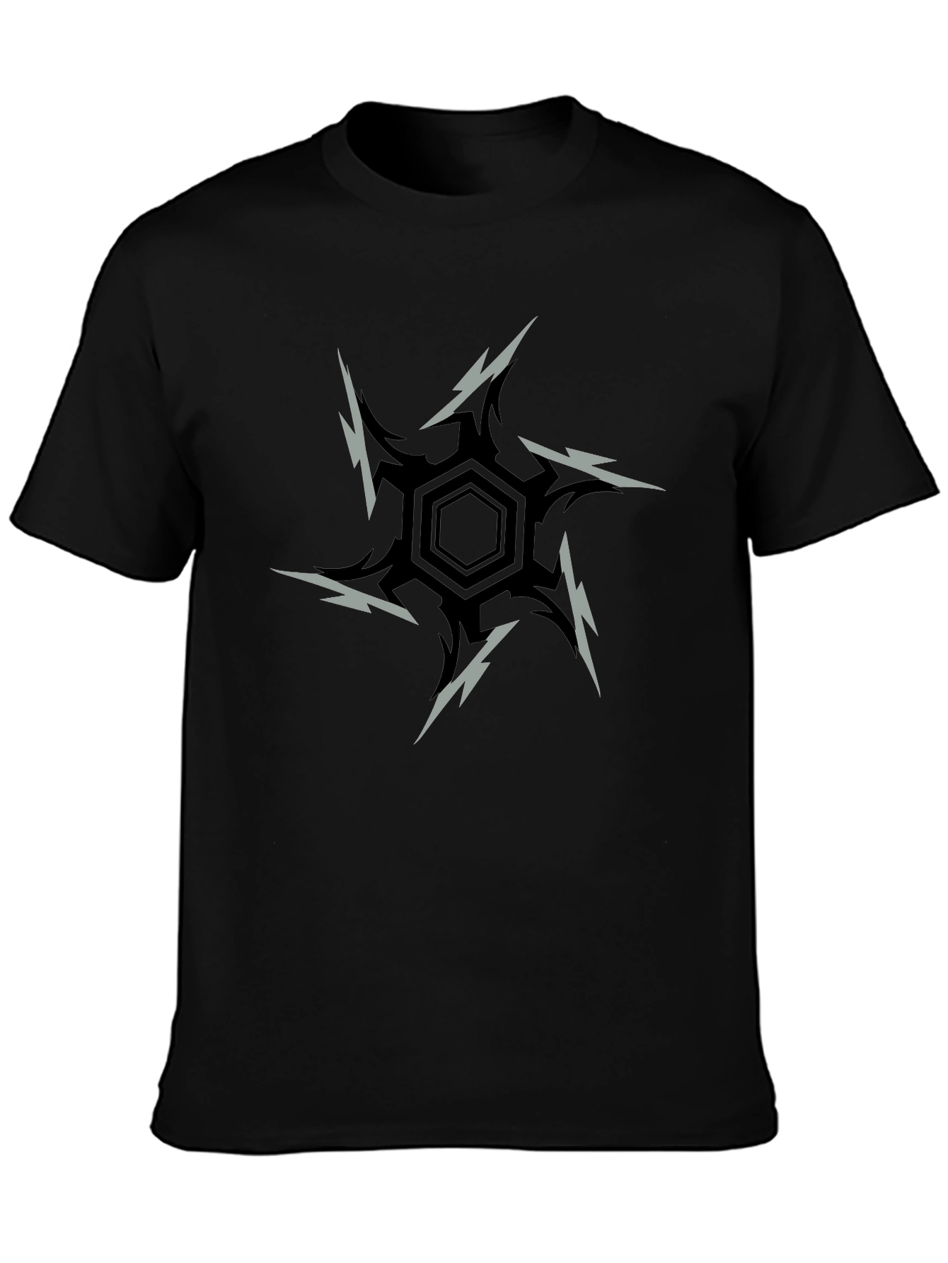 Edgy Hex Graphic Tee - Black Cotton Blend