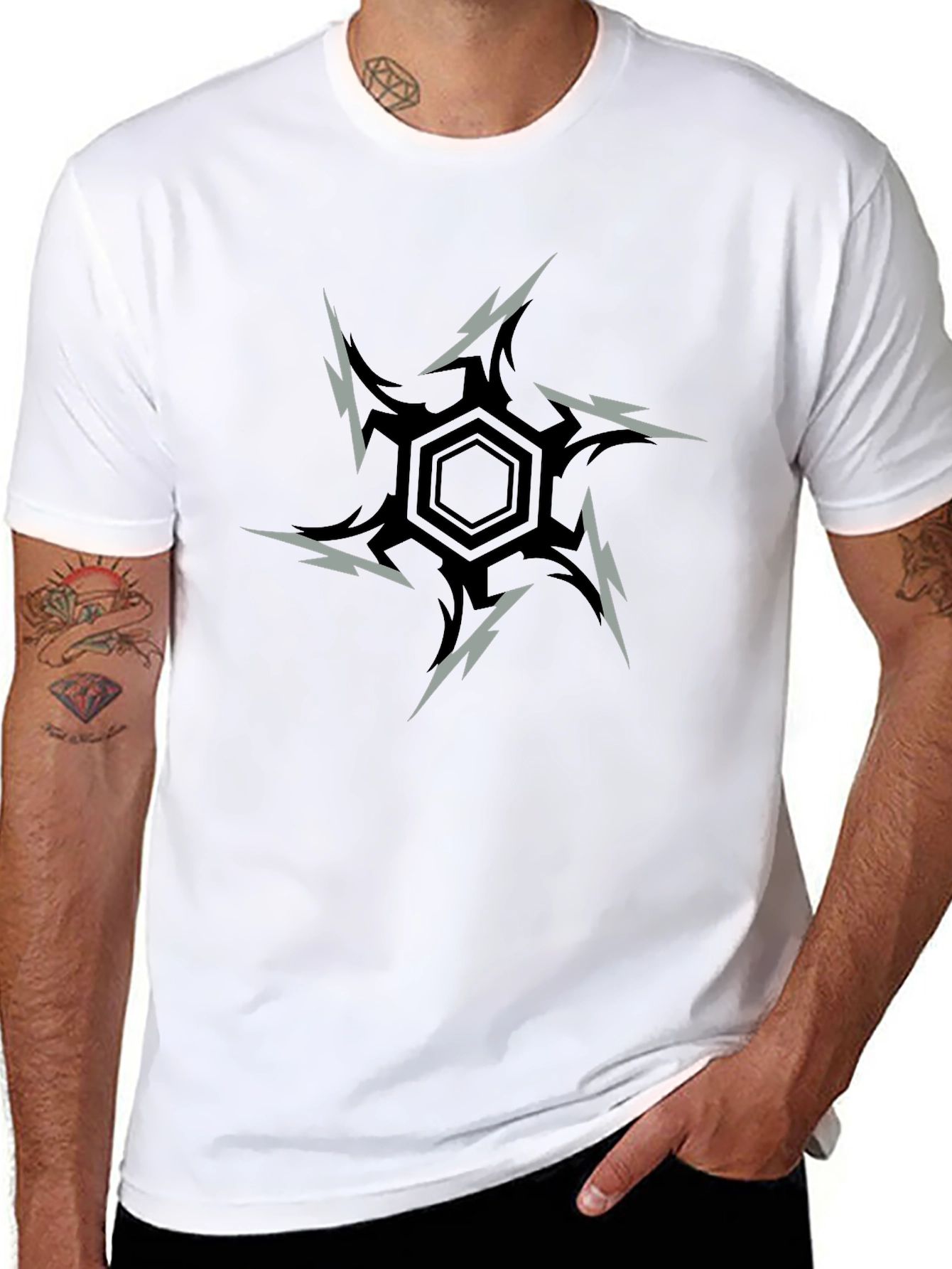 Edgy Hex Graphic Tee - Black Cotton Blend