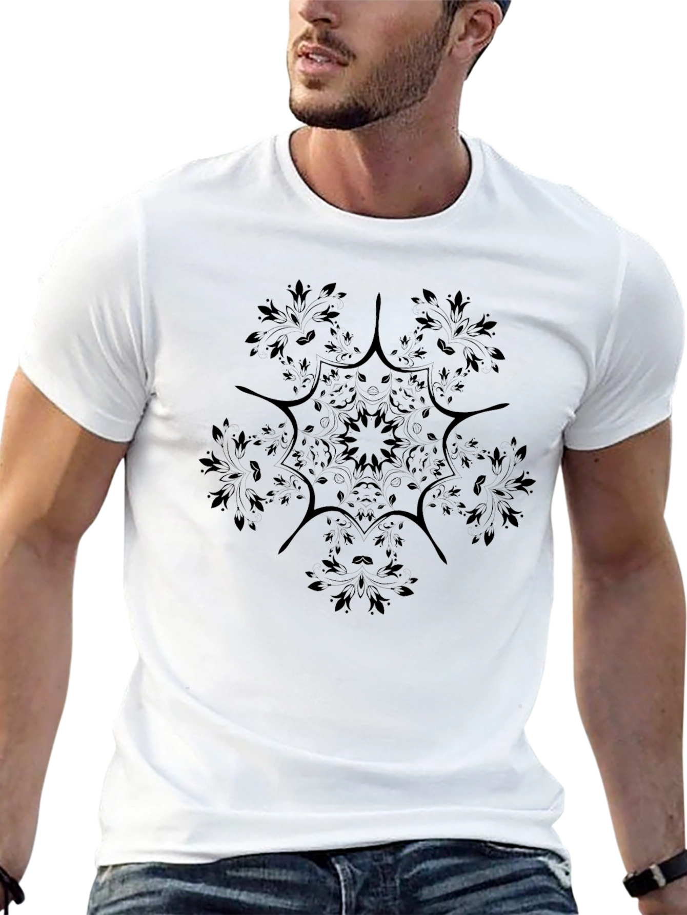 Mens Black Graphic Mandala T-Shirt