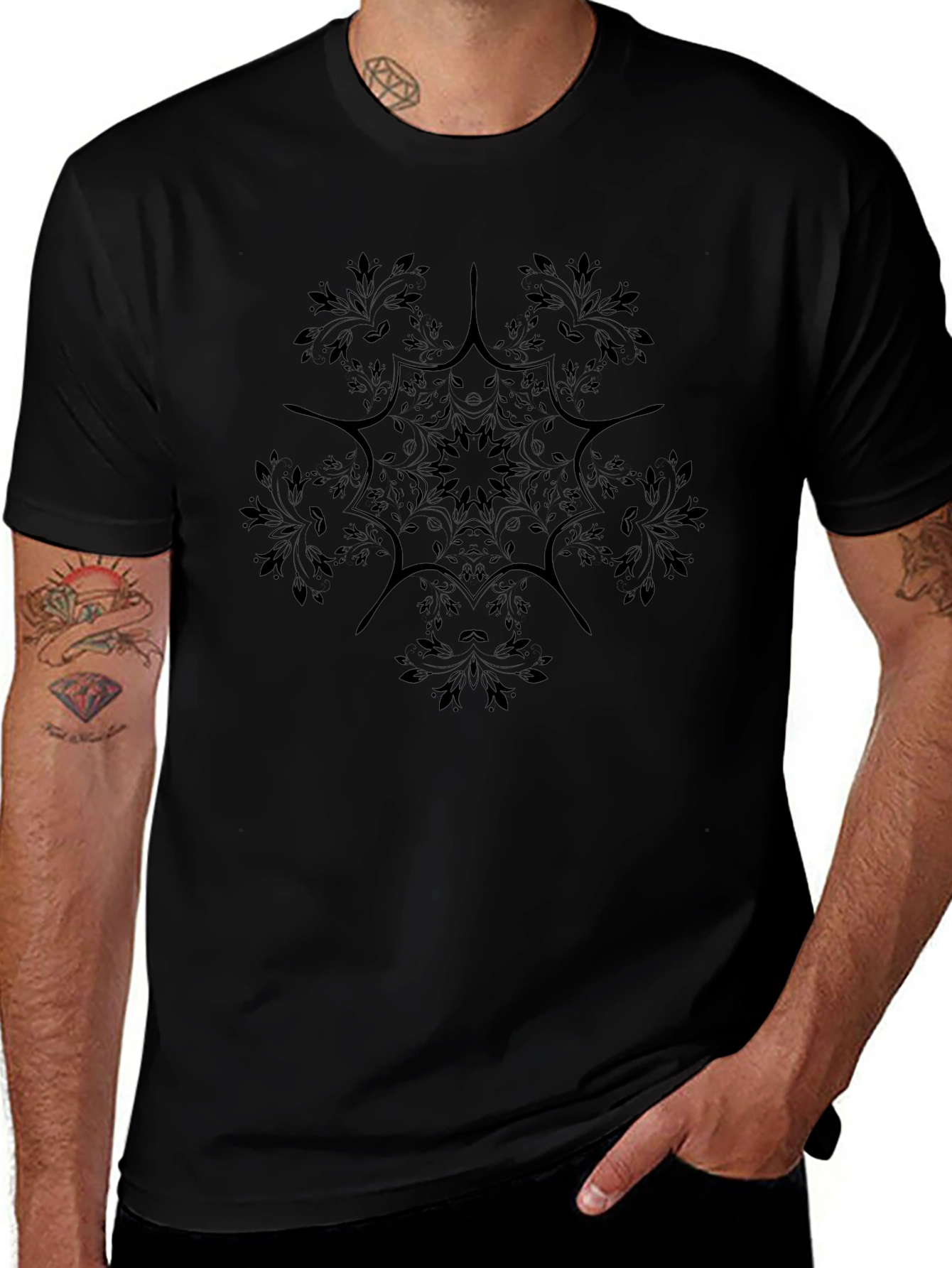 Mens Black Graphic Mandala T-Shirt