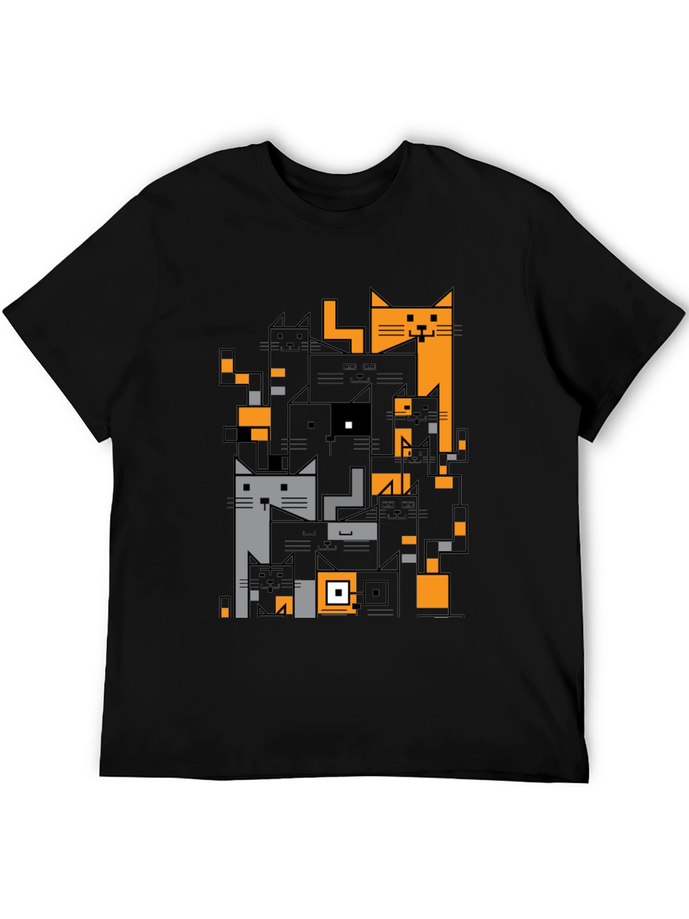 Geometric Cats Black Graphic Tee