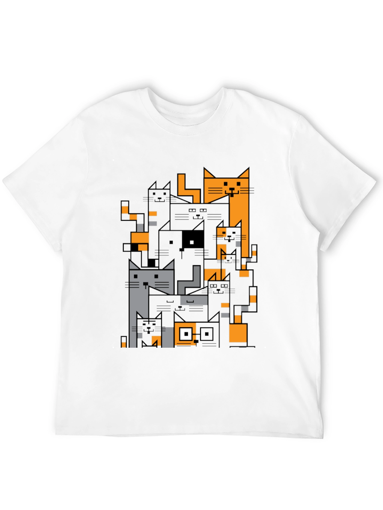 Geometric Cats Black Graphic Tee