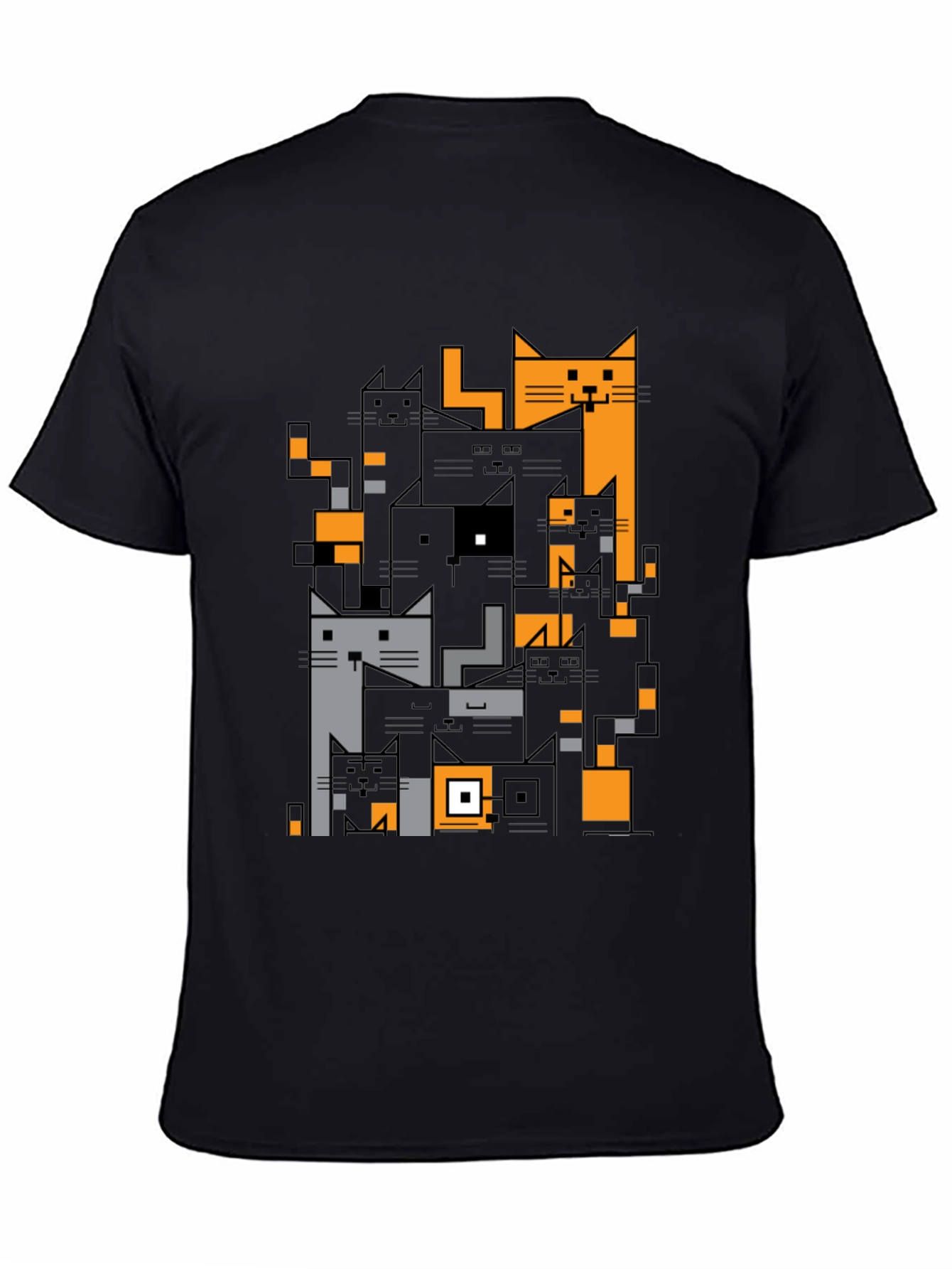 Geometric Cats Black Graphic Tee