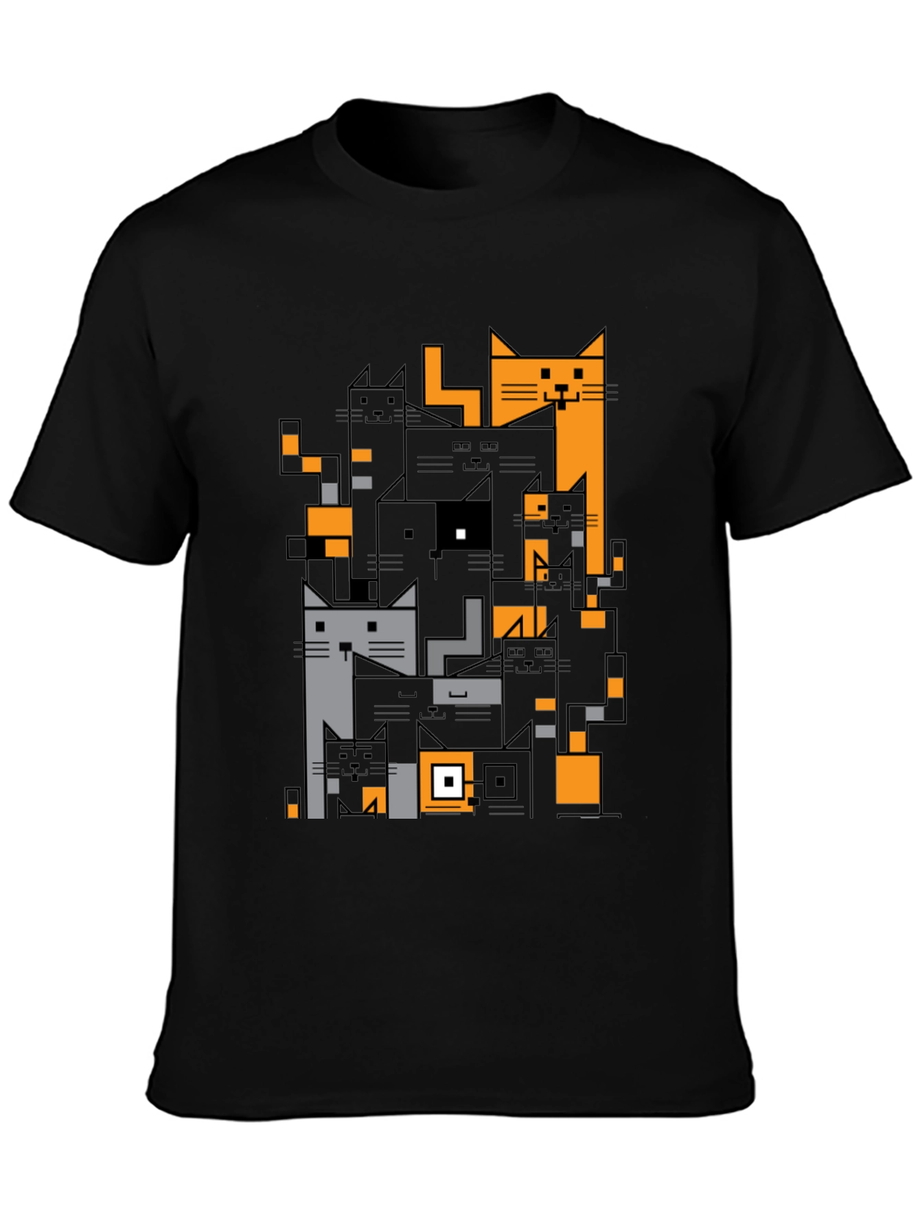Geometric Cats Black Graphic Tee