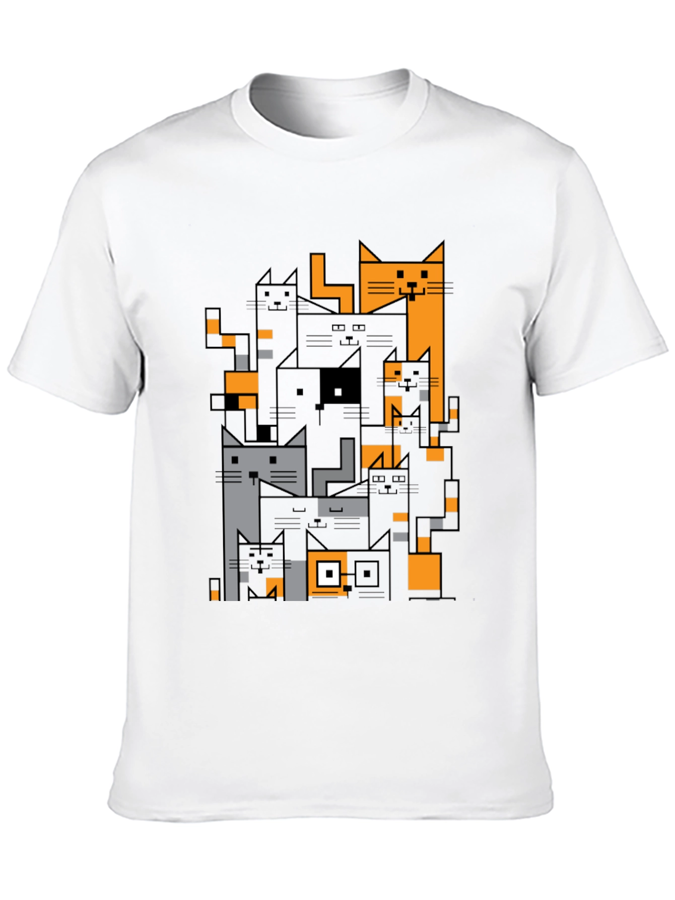 Geometric Cats Black Graphic Tee