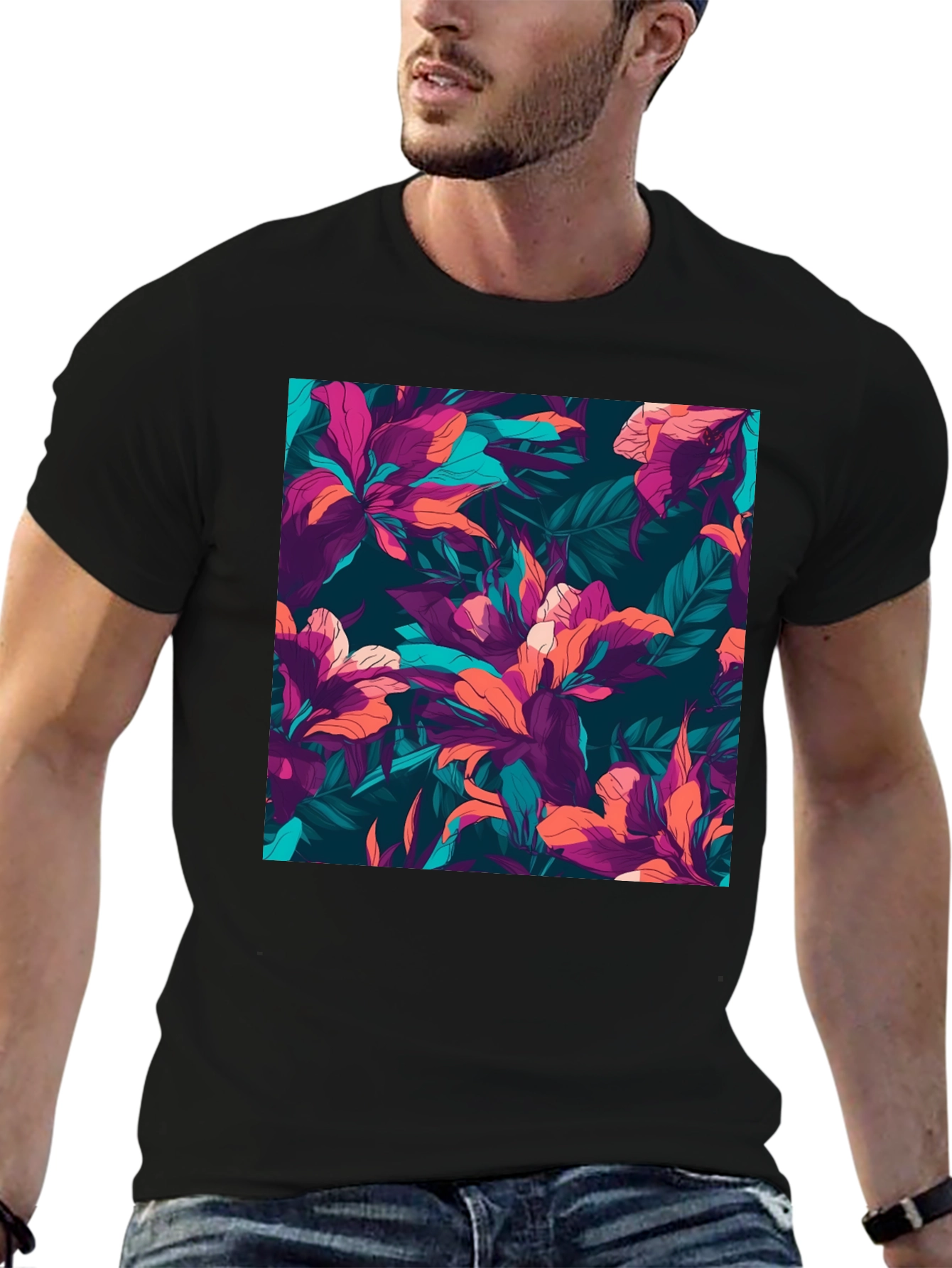 Floral Print Mens T-Shirt - Tropical Style
