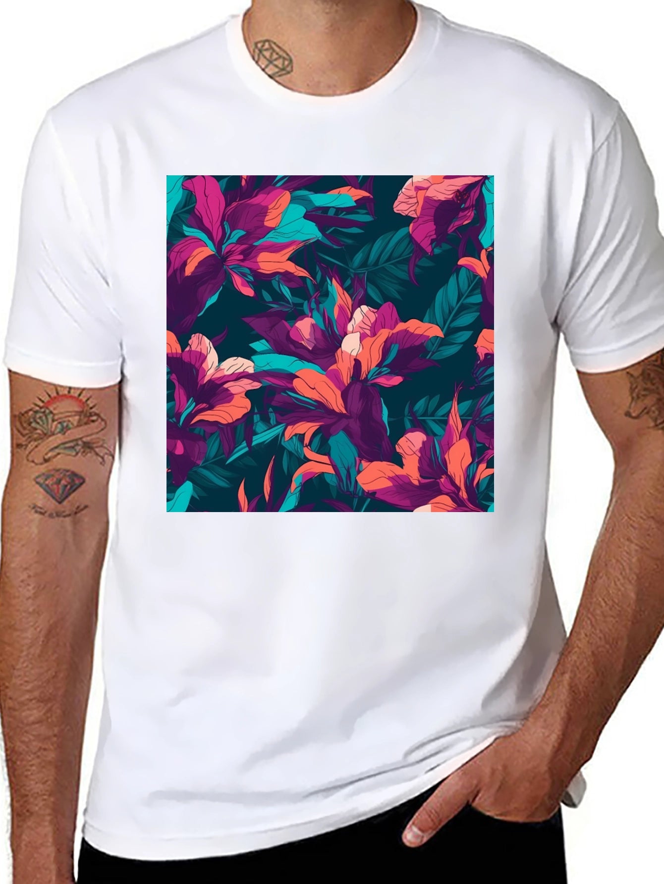 Floral Print Mens T-Shirt - Tropical Style