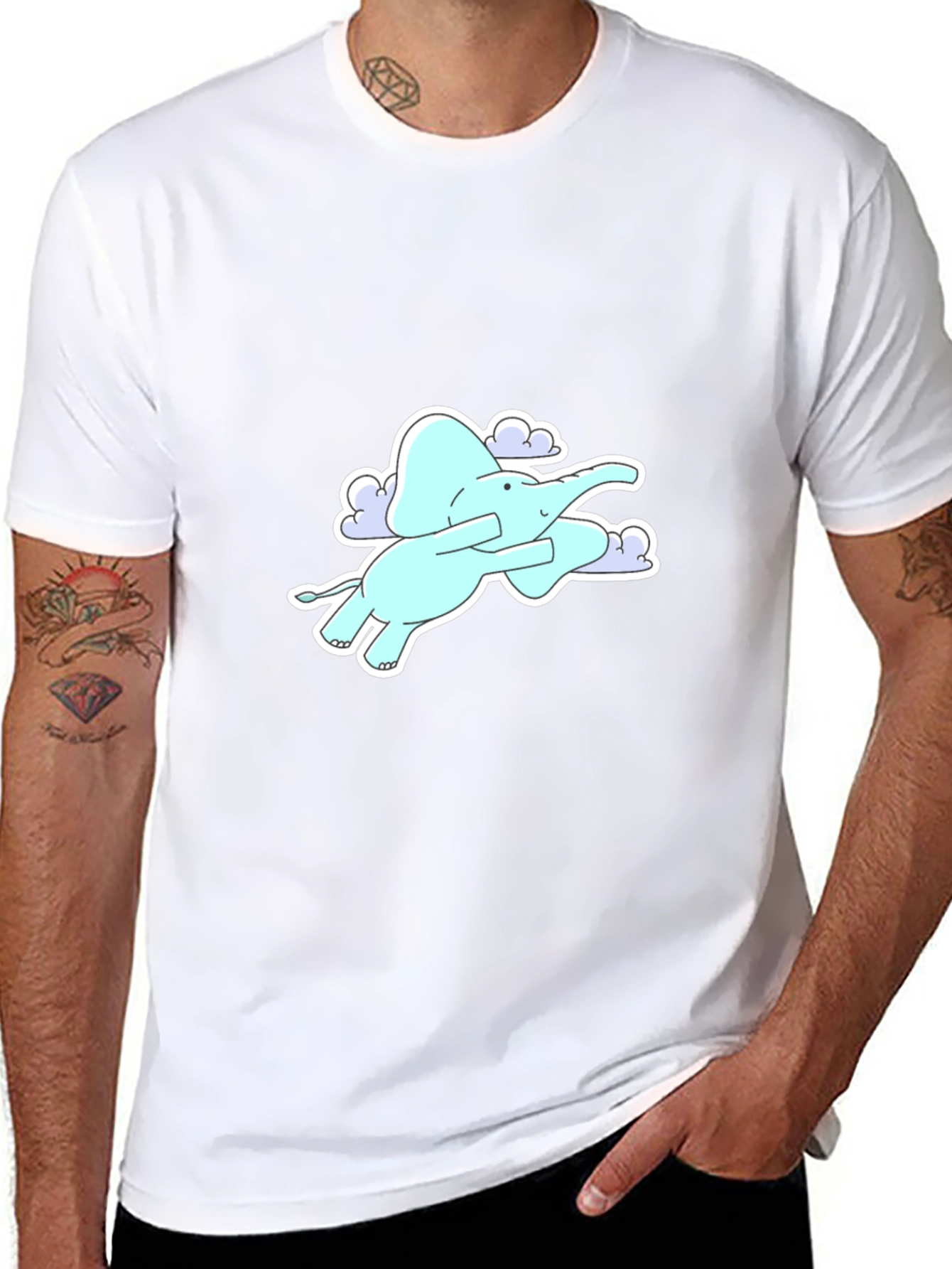 Elephant Flying in Clouds Graphic Tee - Black