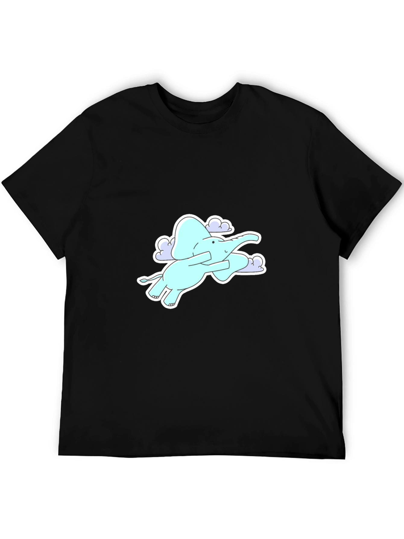 Elephant Flying in Clouds Graphic Tee - Black