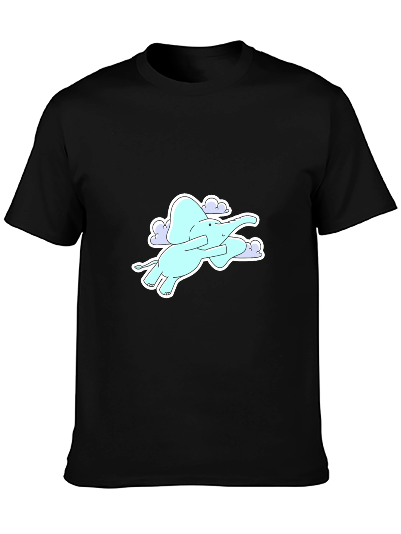 Elephant Flying in Clouds Graphic Tee - Black