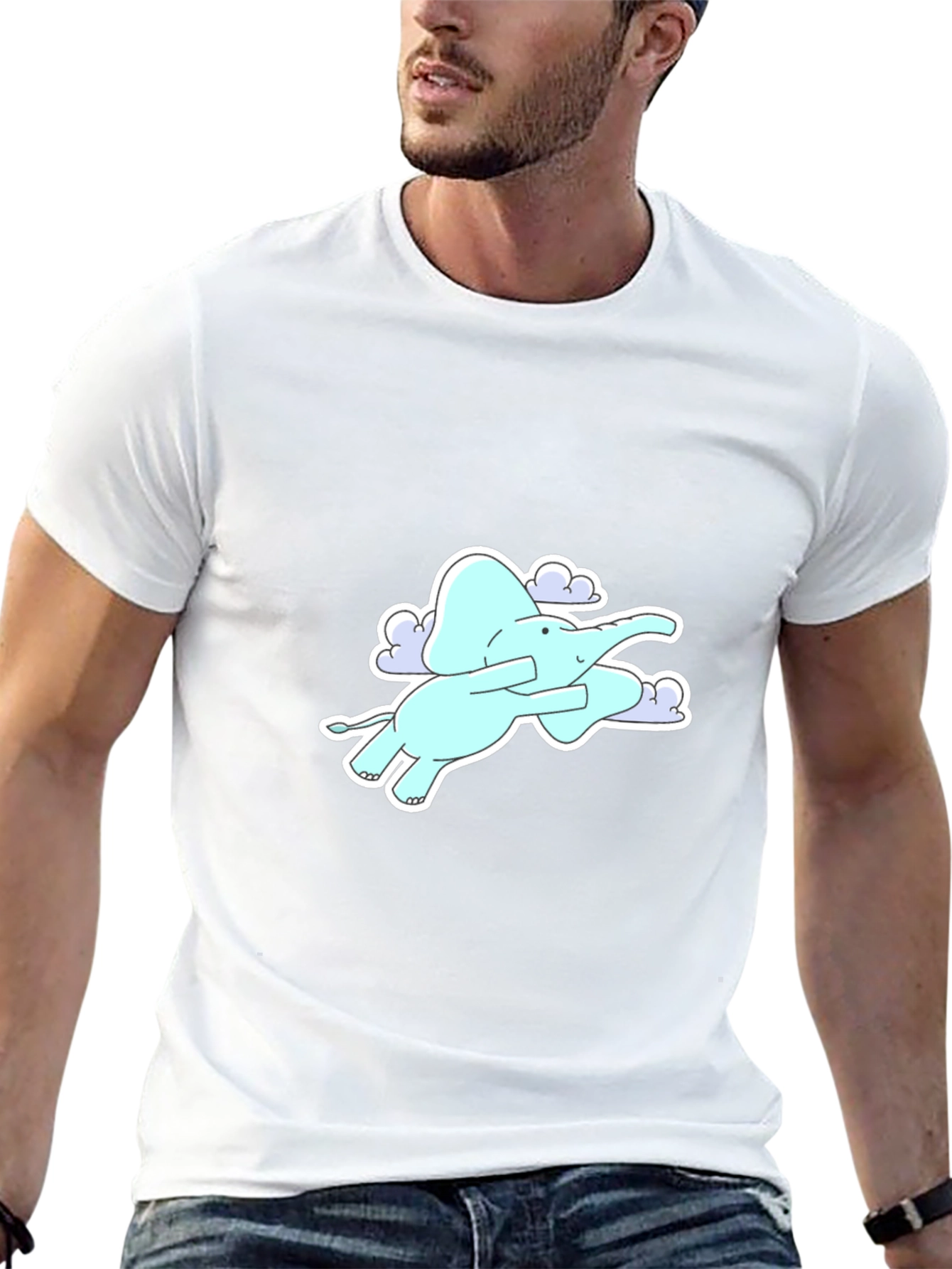 Elephant Flying in Clouds Graphic Tee - Black