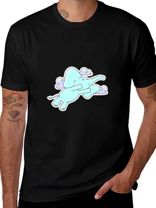 Elephant Flying in Clouds Graphic Tee - Black
