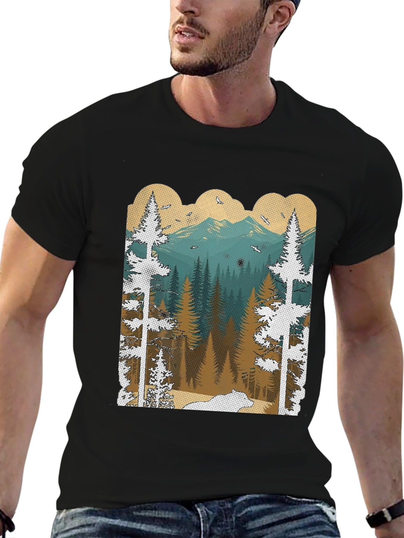 Nature Scene Graphic Tee | Mens Black T-Shirt