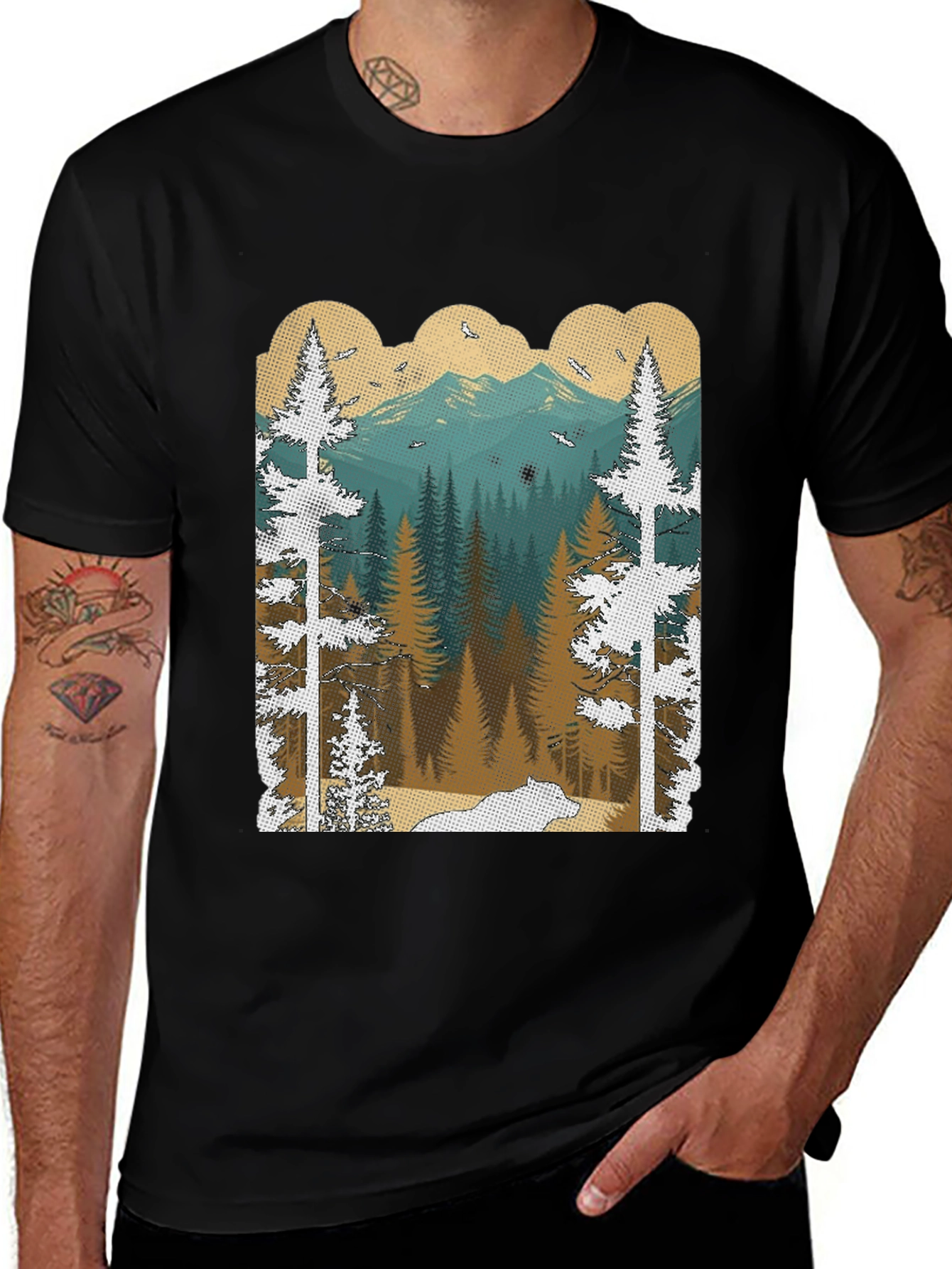 Nature Scene Graphic Tee | Mens Black T-Shirt