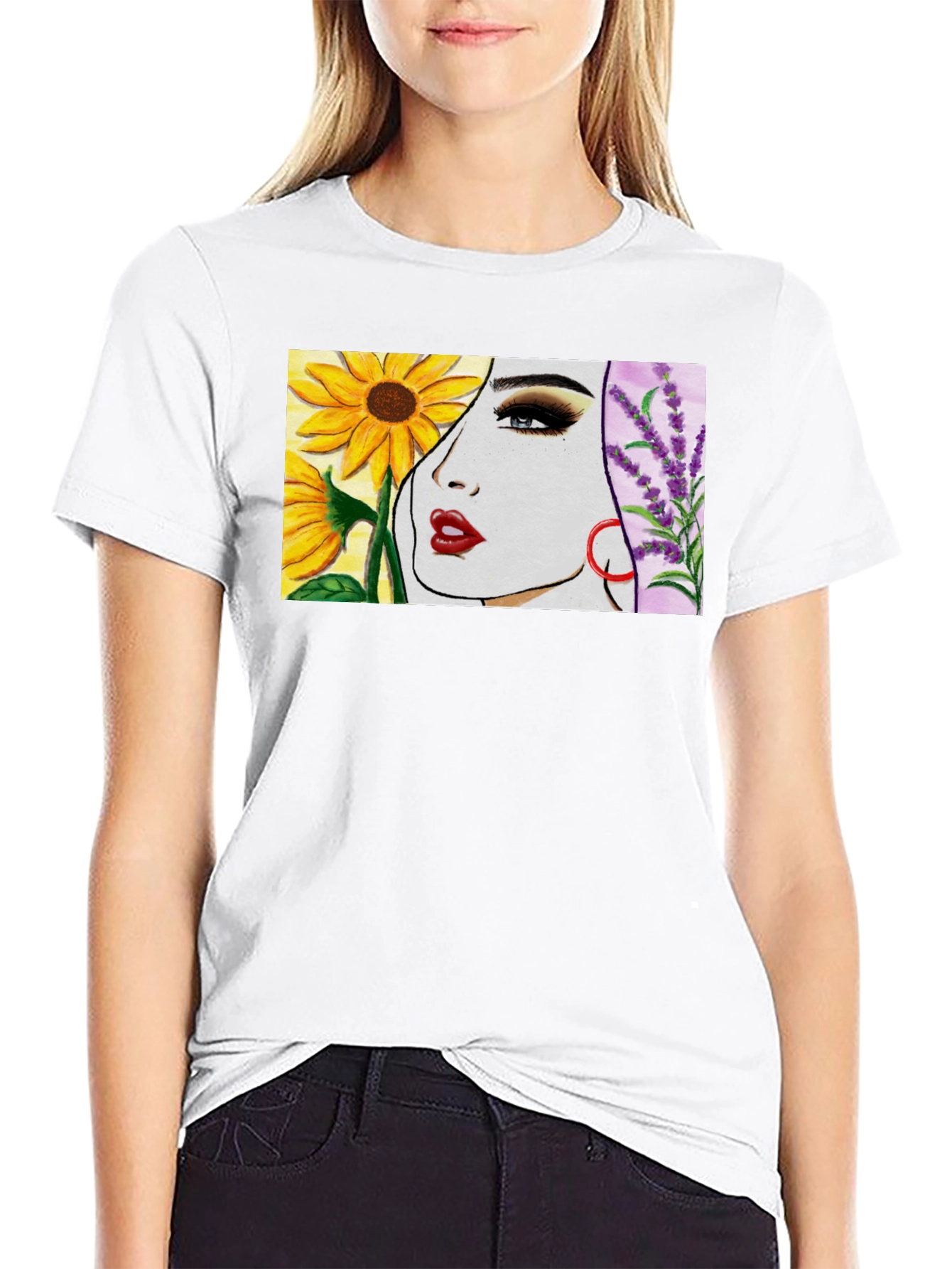 Floral Portrait T-Shirt - Artistic Design