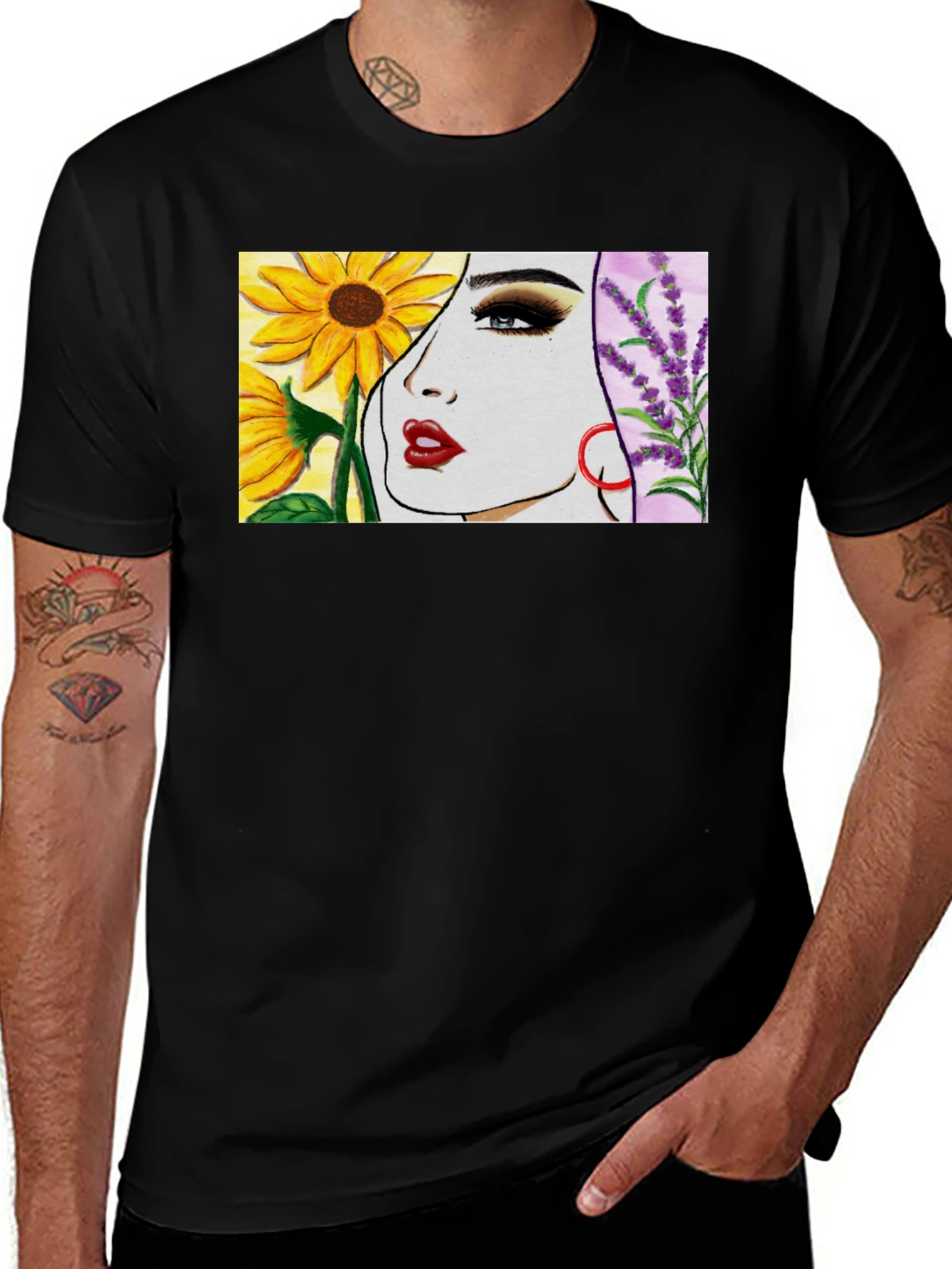 Floral Portrait T-Shirt - Artistic Design