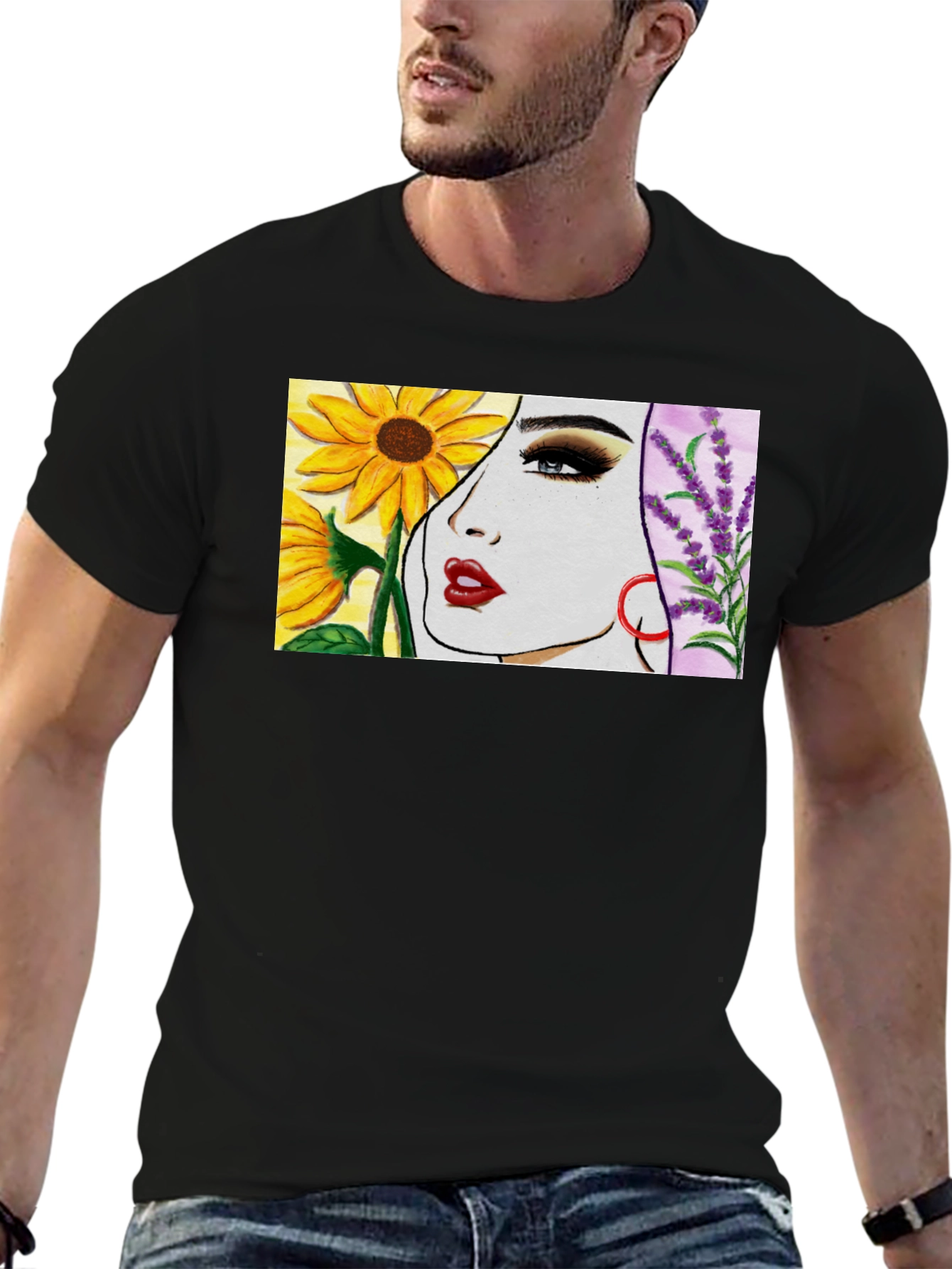 Floral Portrait T-Shirt - Artistic Design