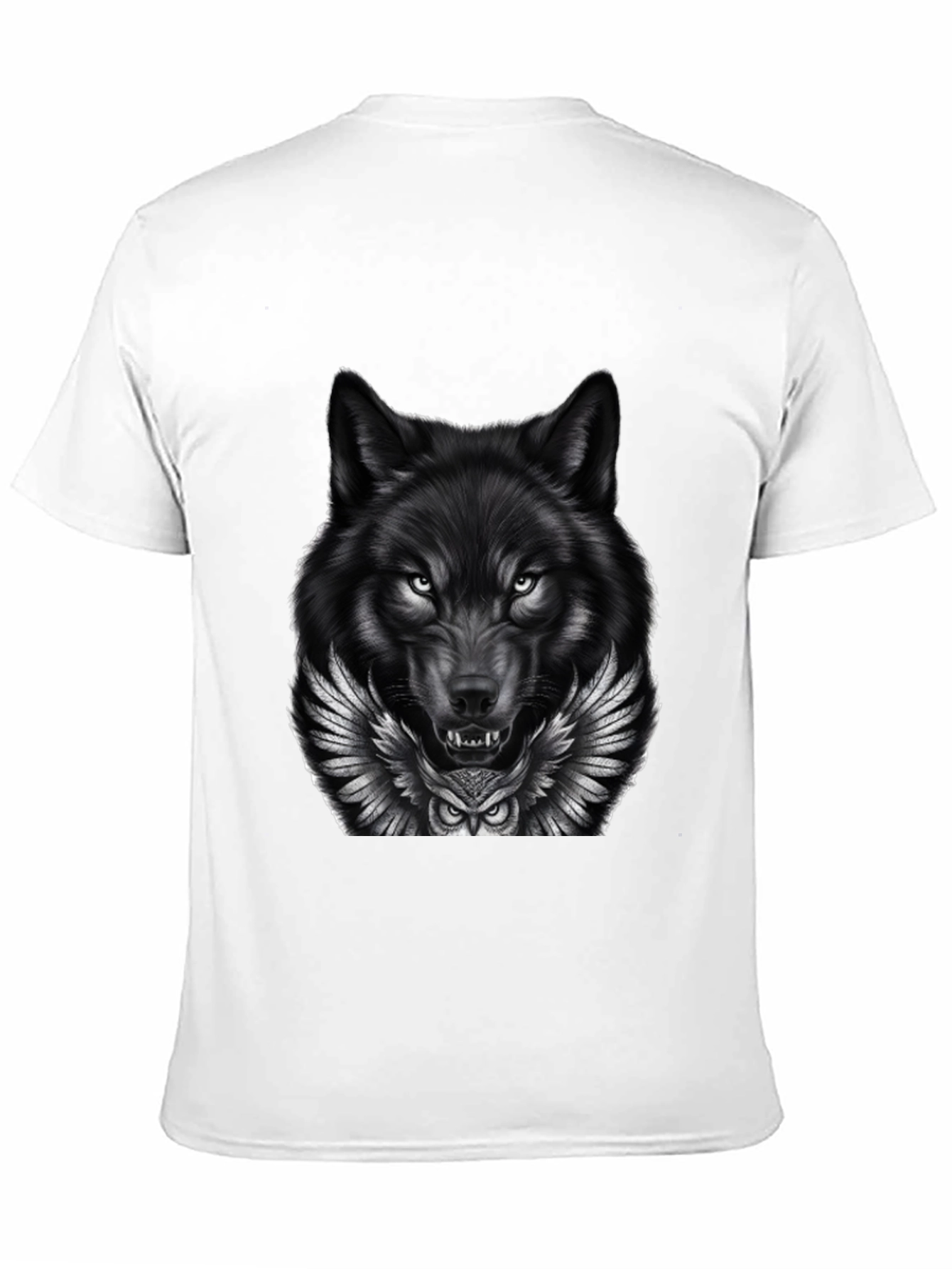 Wolf & Owl Graphic Print Mens Black T-Shirt