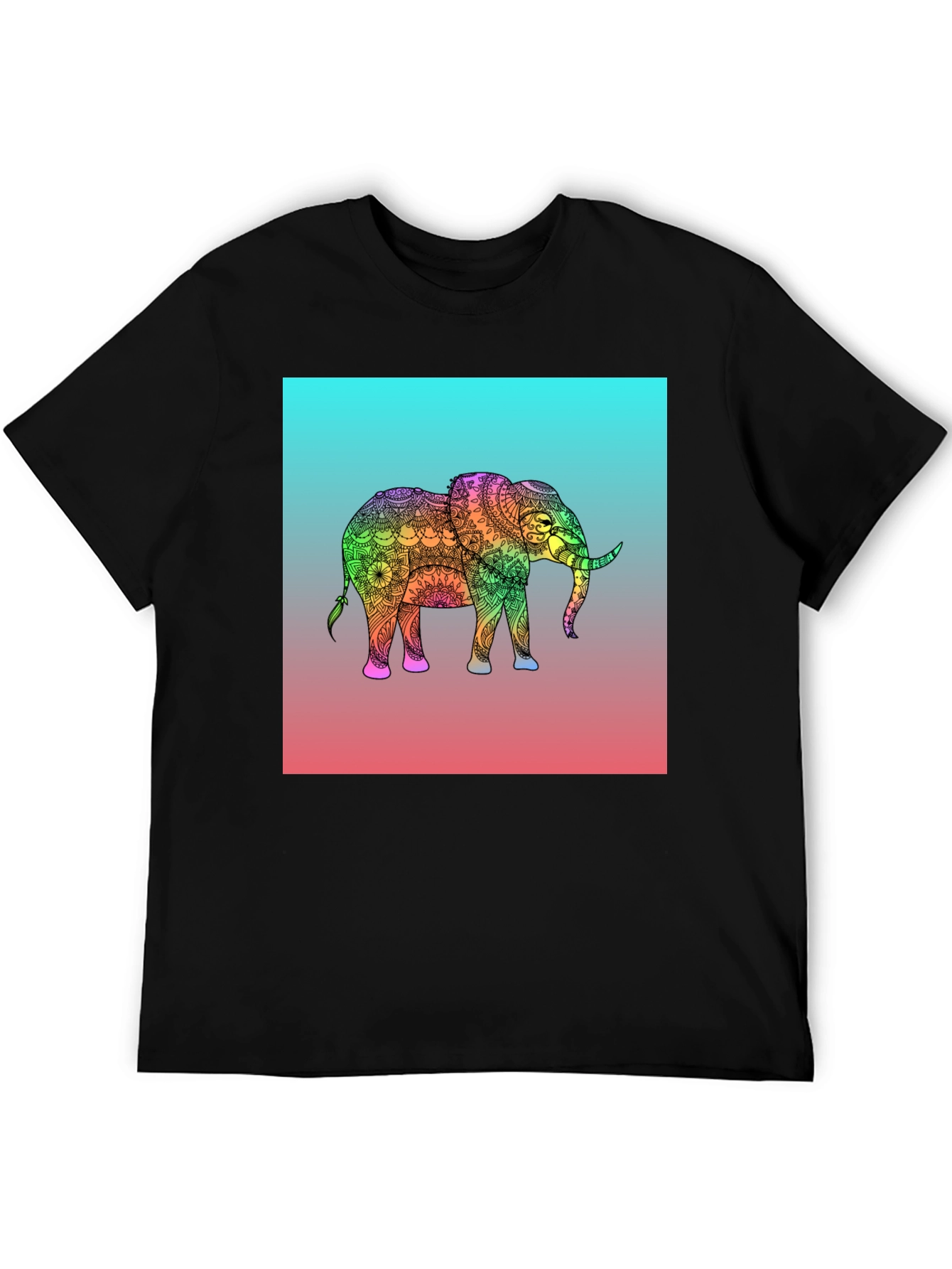 Elephant Mandala Graphic Tee - Black Cotton T-Shirt