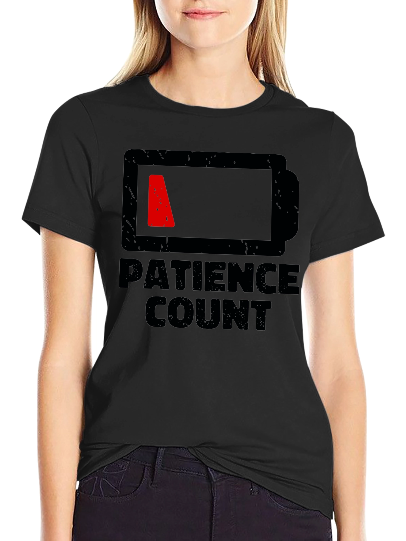 Patience Count Low Battery Graphic Tee - Black