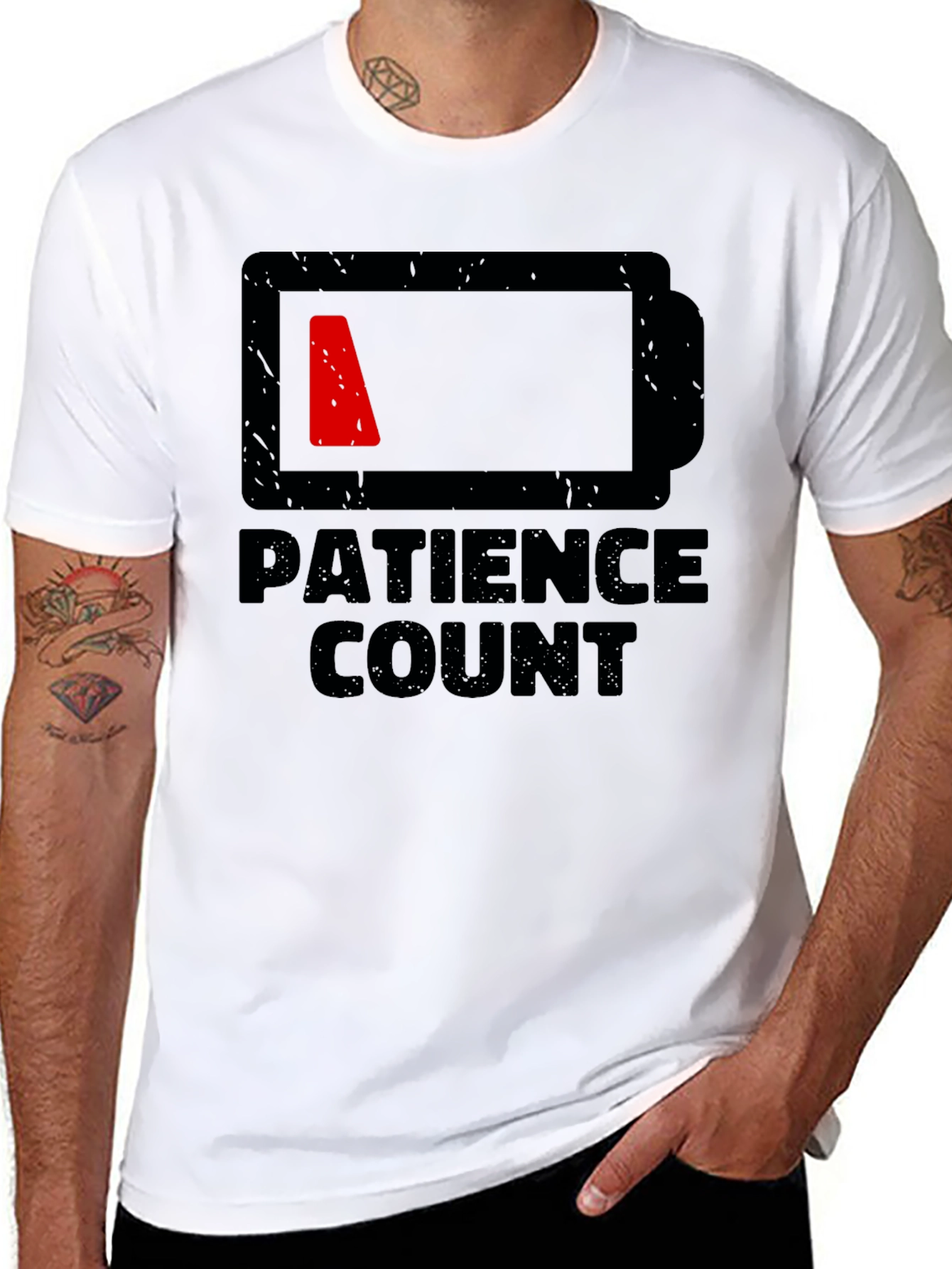 Patience Count Low Battery Graphic Tee - Black