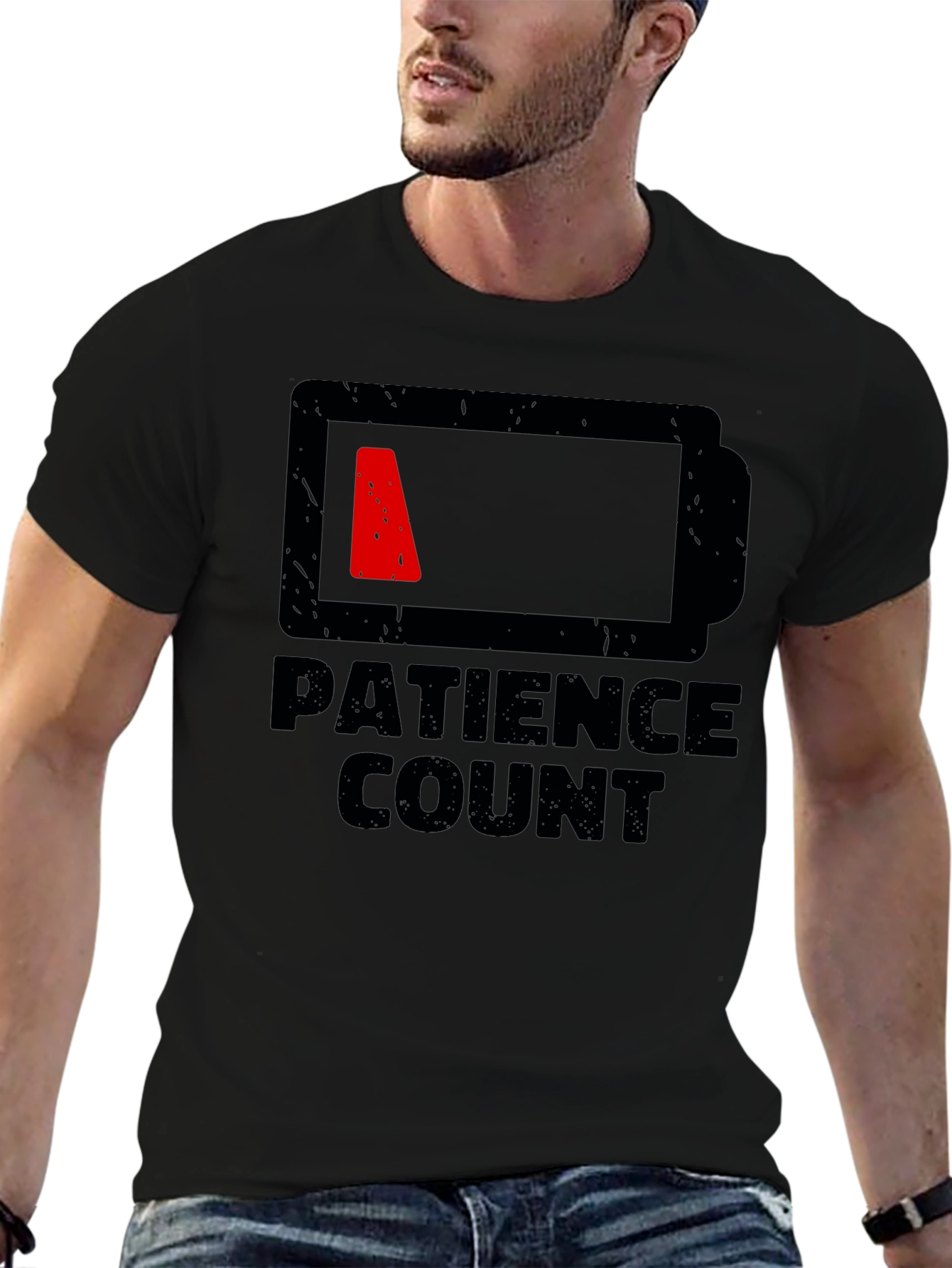 Patience Count Low Battery Graphic Tee - Black