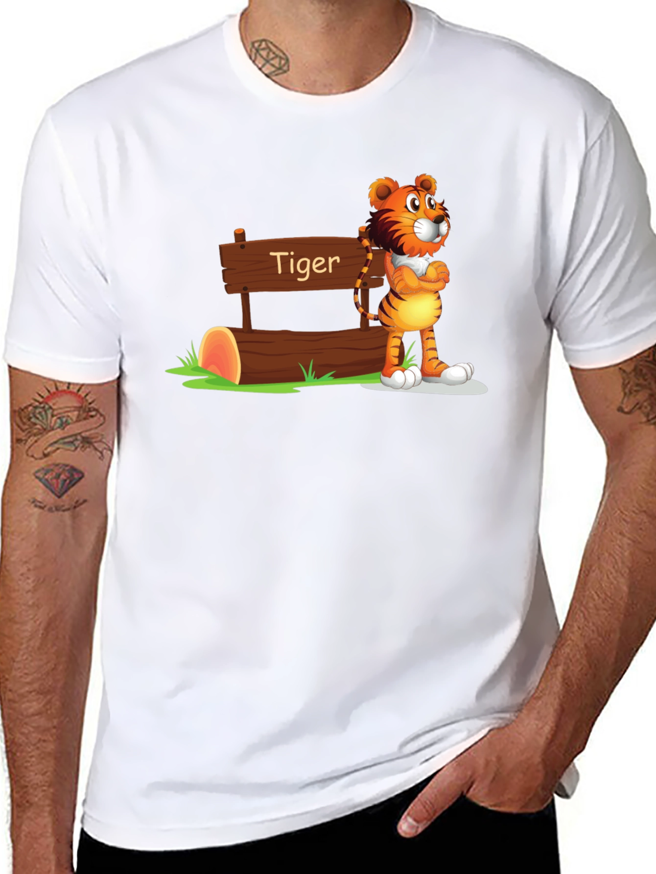 Cartoon Tiger Graphic T-Shirt