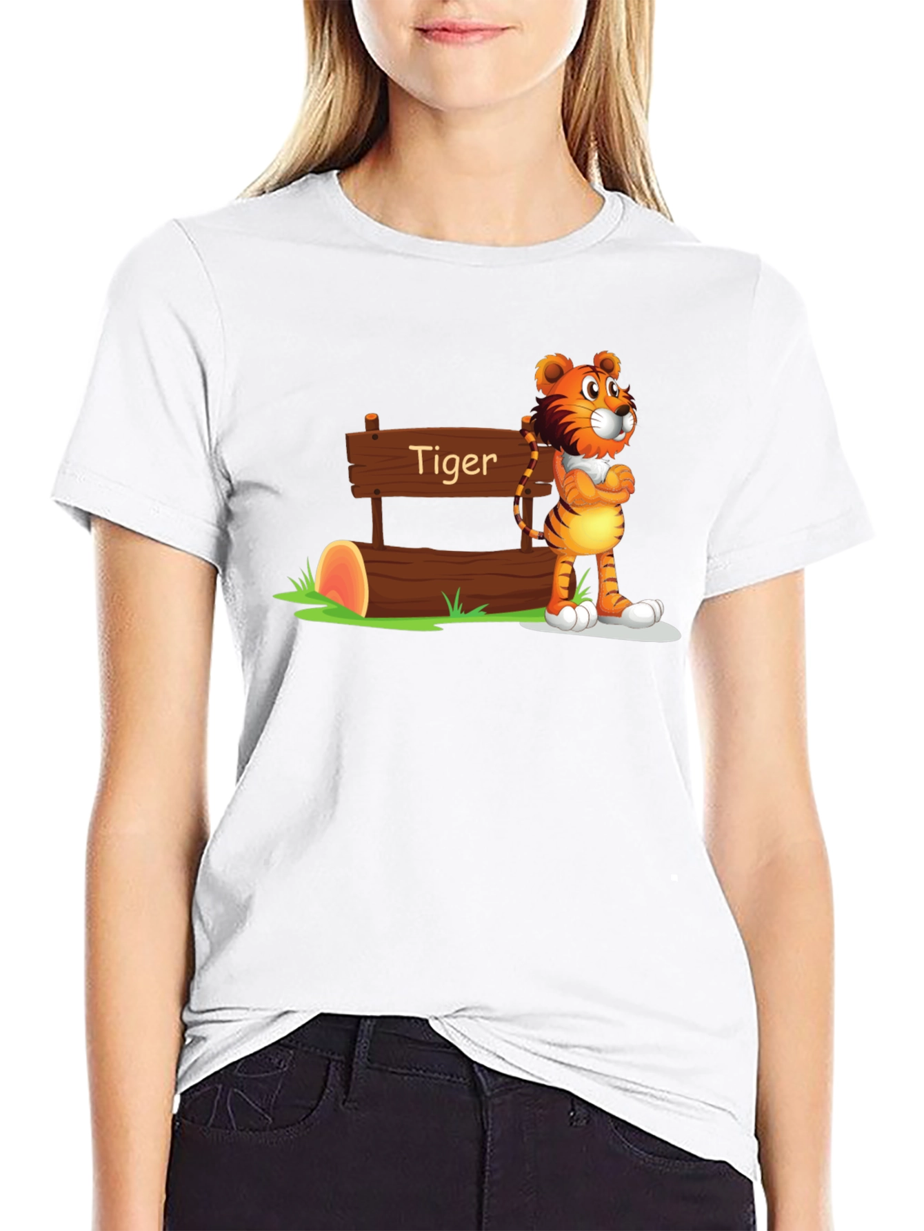 Cartoon Tiger Graphic T-Shirt