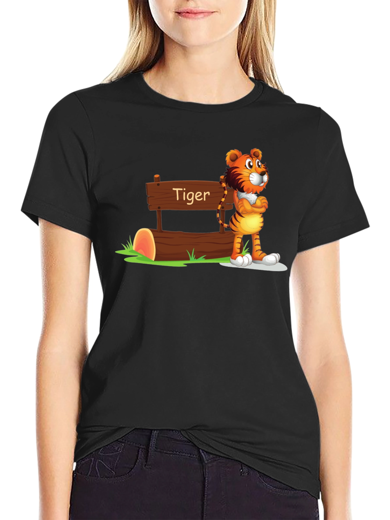 Cartoon Tiger Graphic T-Shirt