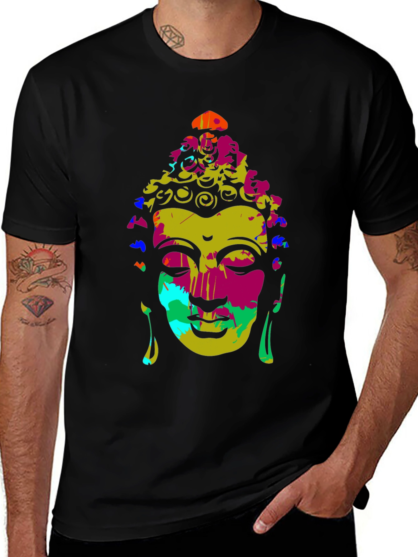 Colorful Buddha Graphic T-Shirt