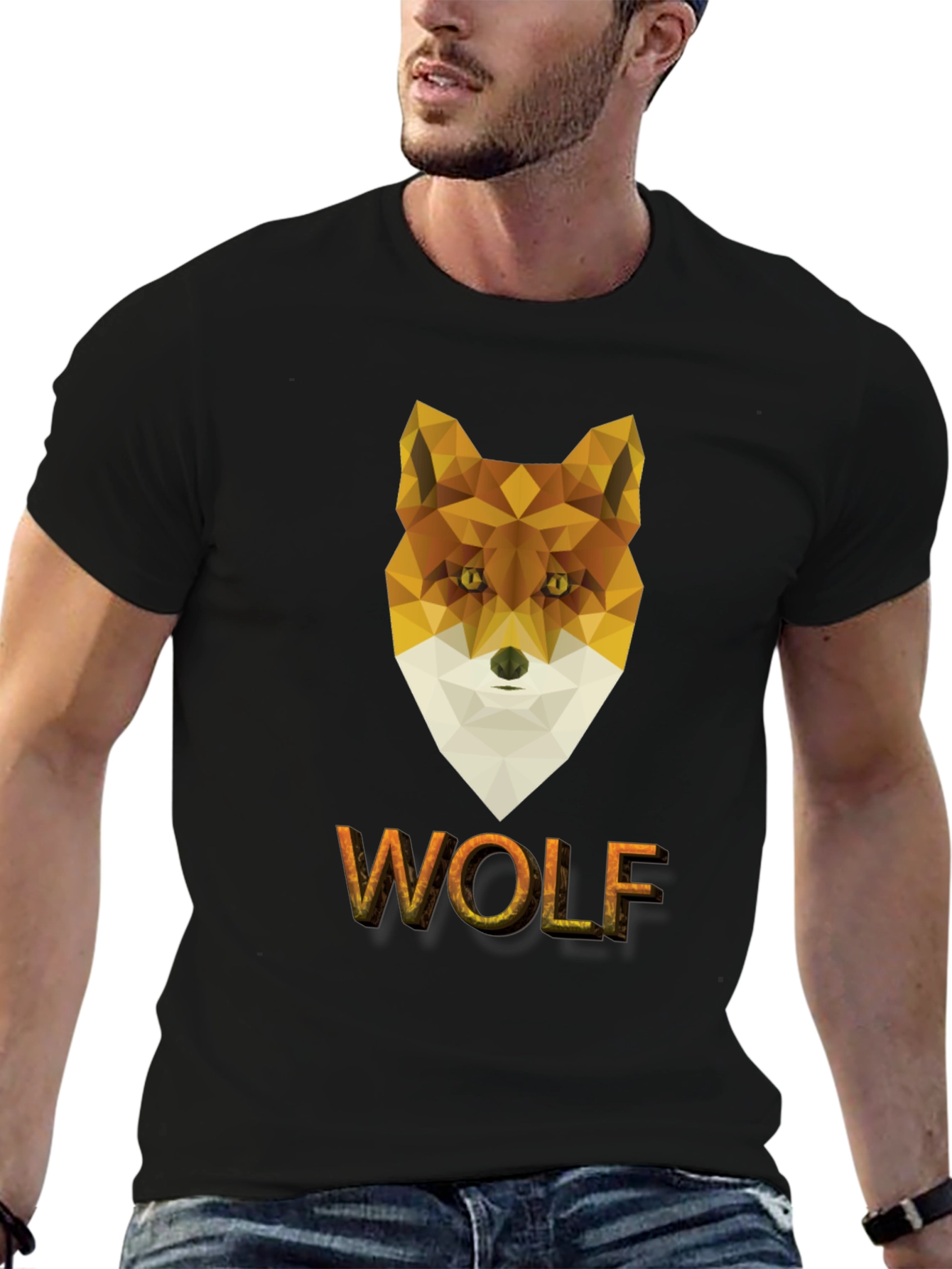 Geometric Wolf Graphic Tee - Modern Animal Print Shirt