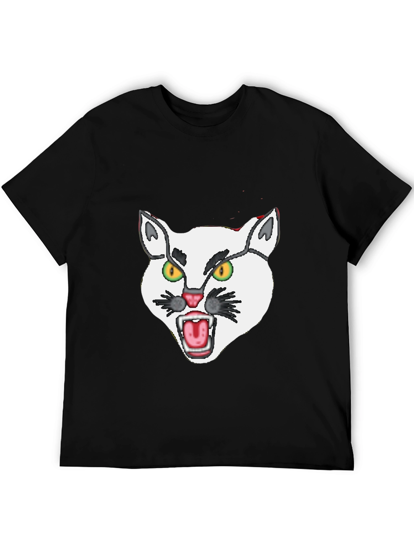 Mens Black T-Shirt with White Angry Cat Graphic