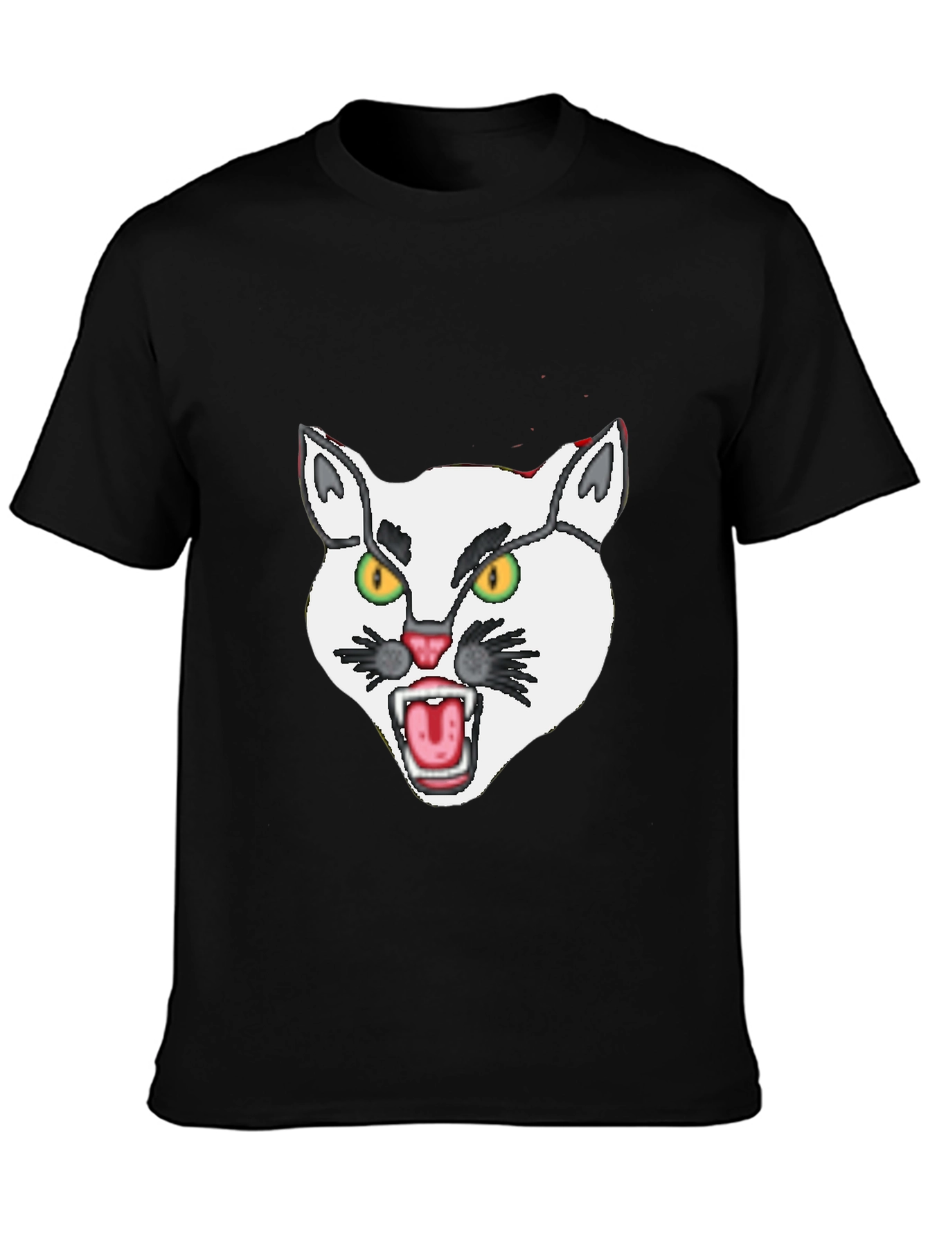 Mens Black T-Shirt with White Angry Cat Graphic