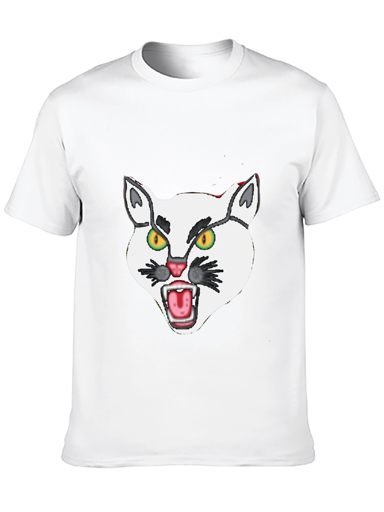 Mens Black T-Shirt with White Angry Cat Graphic