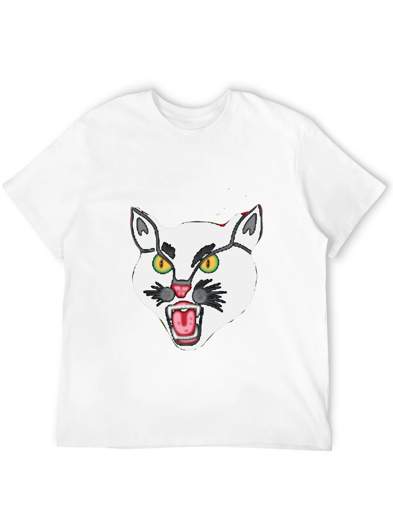 Mens Black T-Shirt with White Angry Cat Graphic