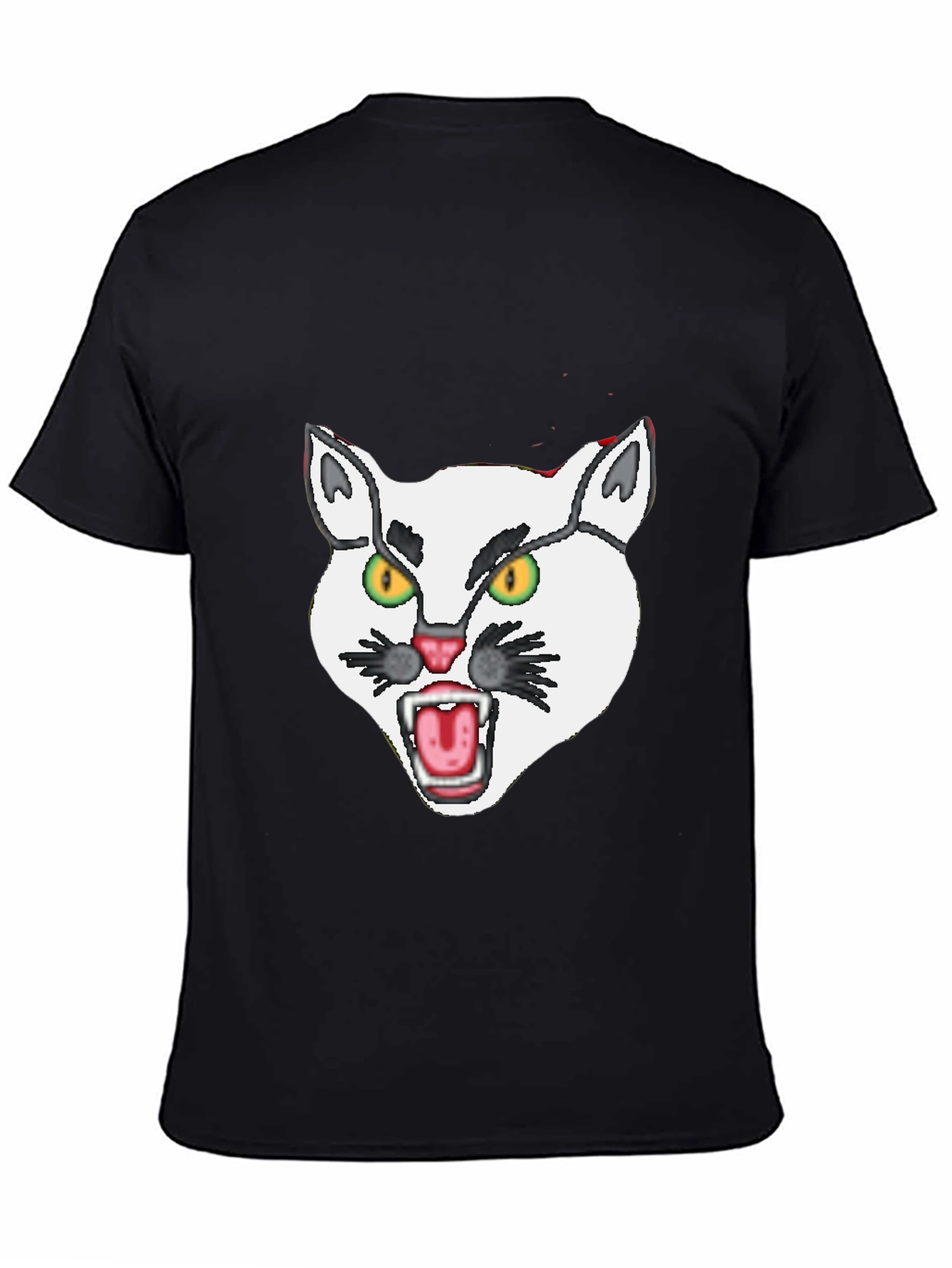 Mens Black T-Shirt with White Angry Cat Graphic