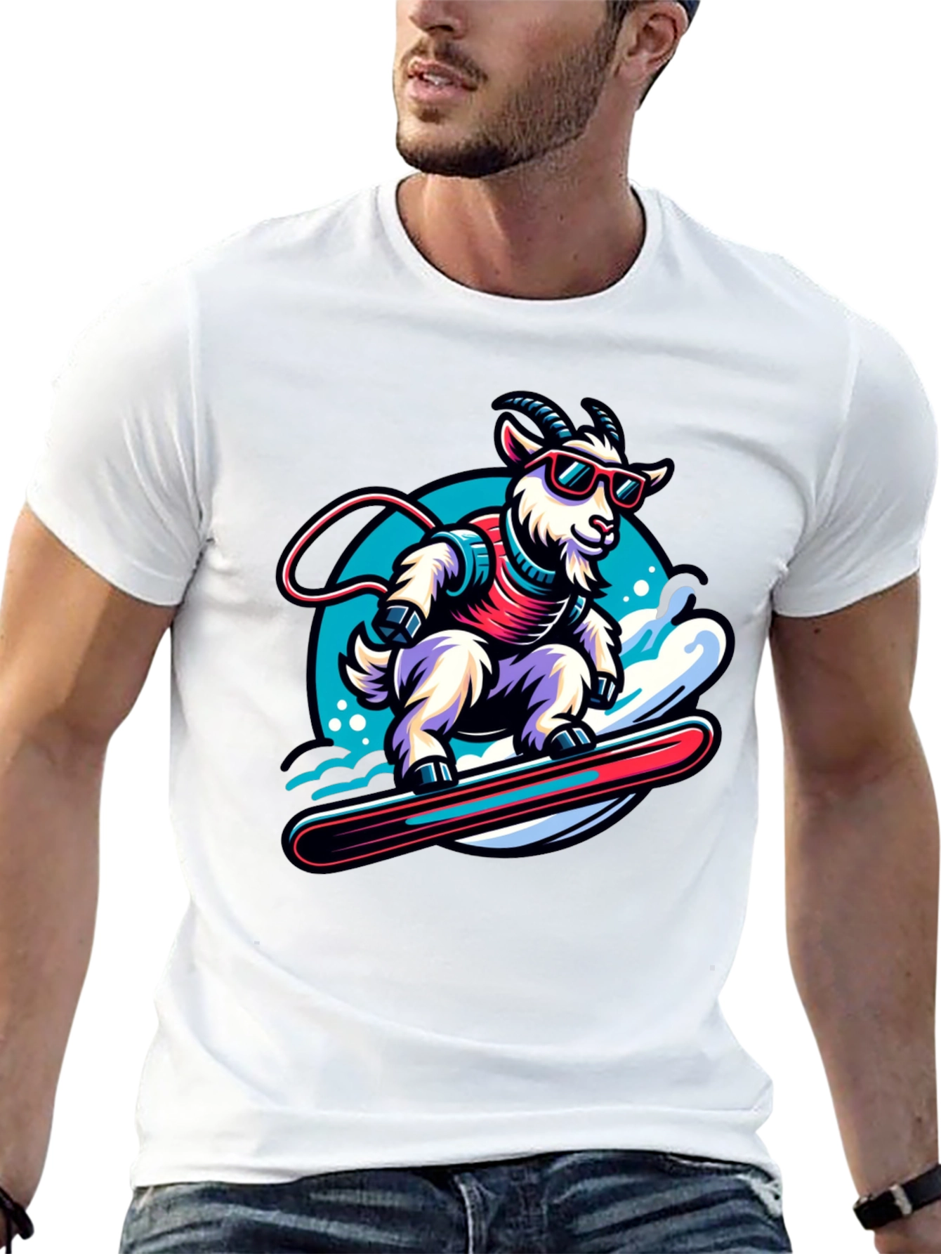 Goat Snowboarding T-Shirt - Cool Cartoon Graphic Tee