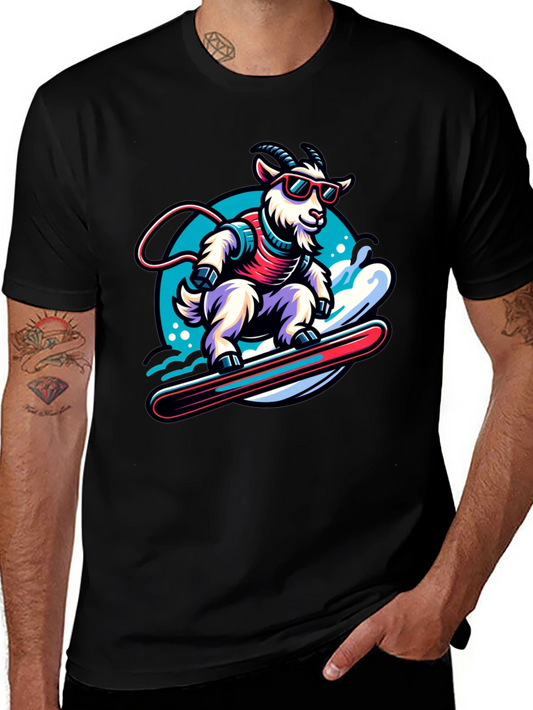 Goat Snowboarding T-Shirt - Cool Cartoon Graphic Tee