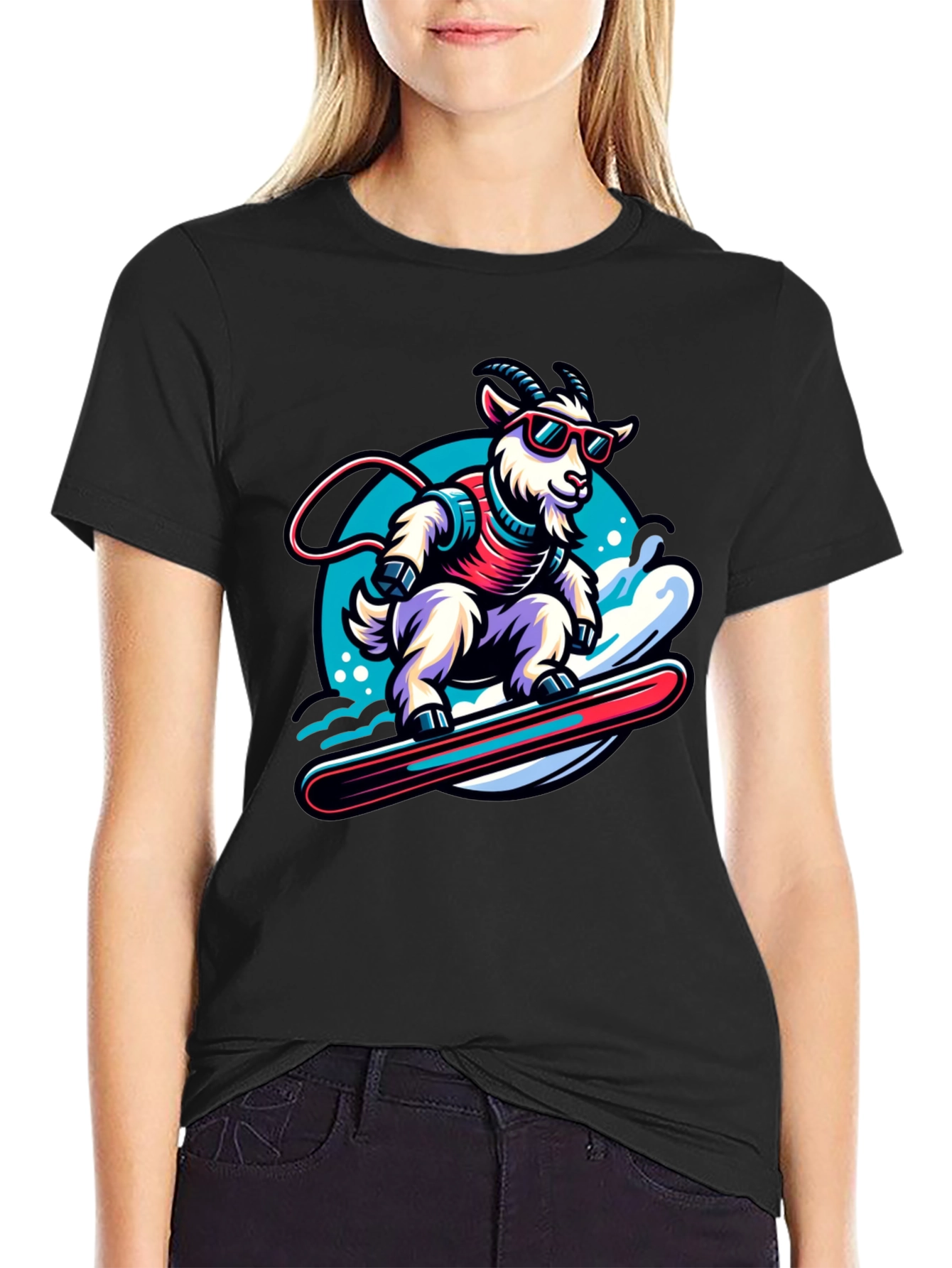Goat Snowboarding T-Shirt - Cool Cartoon Graphic Tee