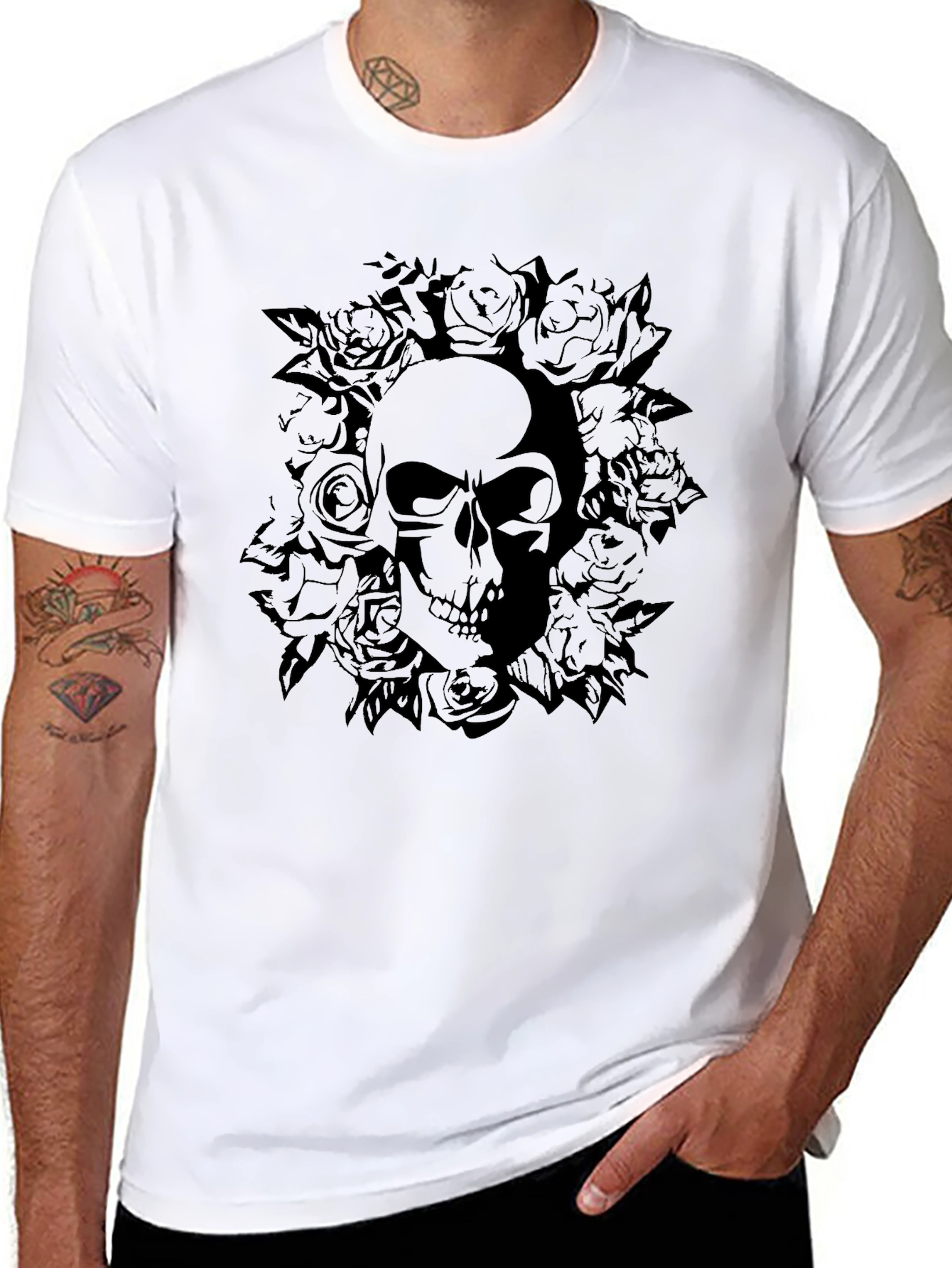 Skull and Roses Graphic T-Shirt - Dark Aesthetic